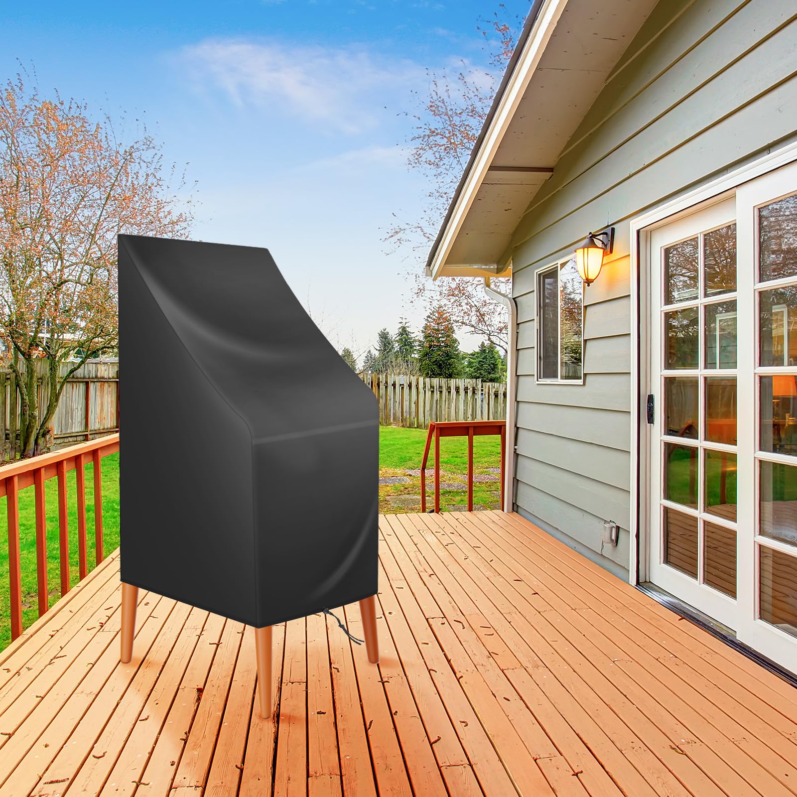 Cozary Copertura Sedie Esterno, 64x64x70/120 cm Impermeabile Copertura Protettiva per Sedie da Esterno, 210D Oxford Anti-UV Copertura Mobili da Giardino - Nero