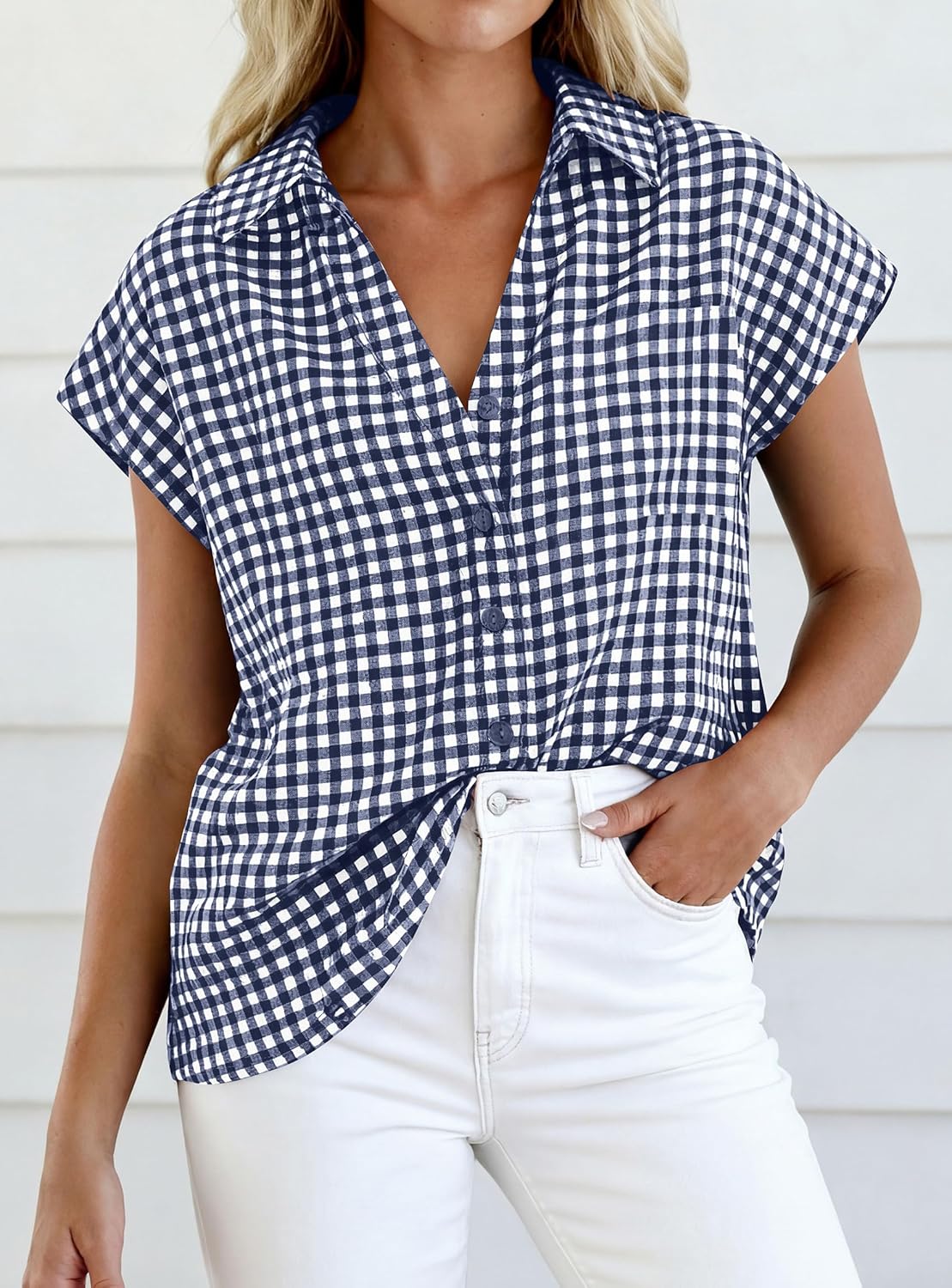 PRETTYGARDEN Womens Short Sleeve Shirts Plaid Button Down Blouse Dressy Casual 2026 Summer Spring Business Gingham Work Tops - Image 4