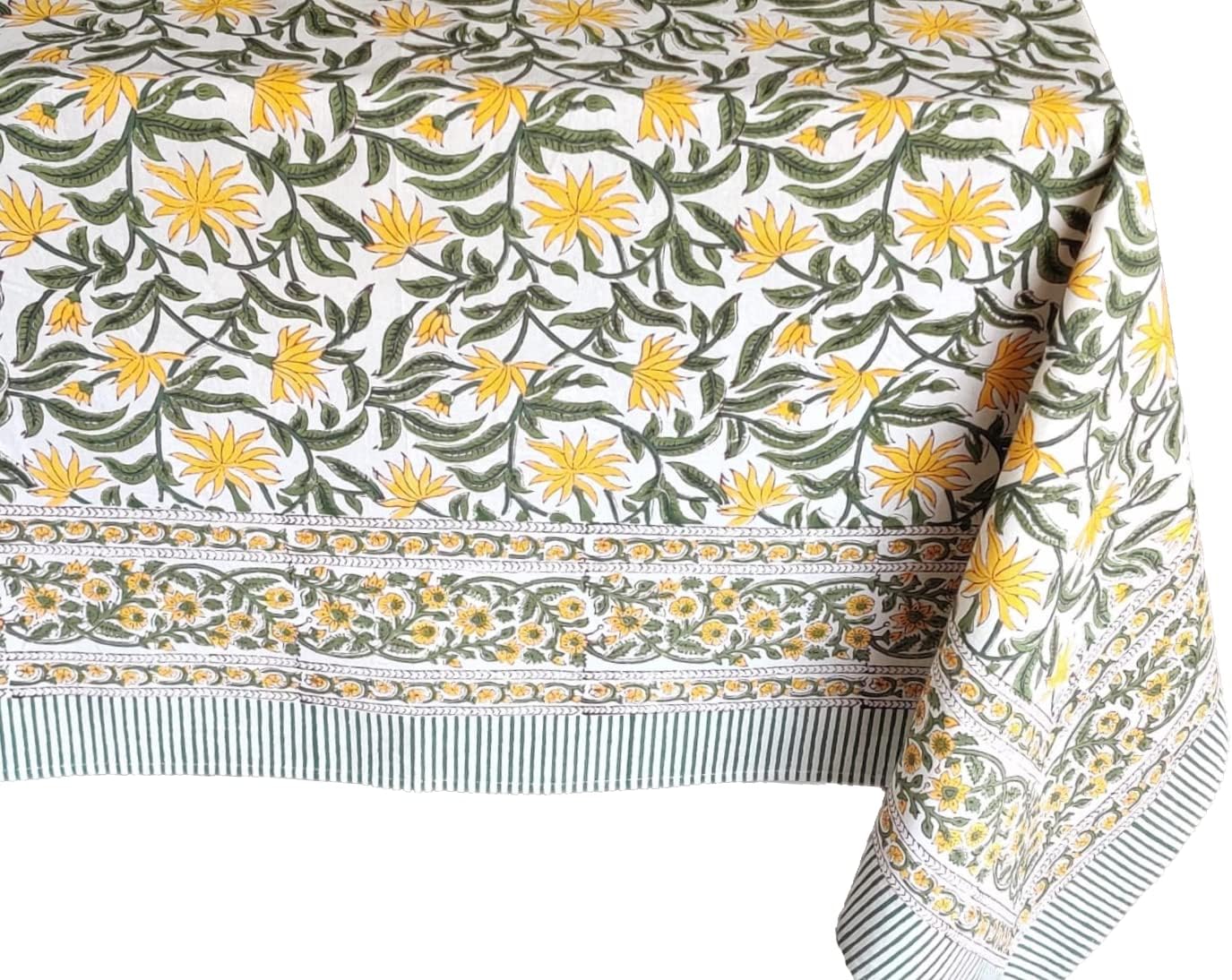 ATOSII 'Noor' 100% Cotton Boho Rectangle Tablecloth, Handblock Floral Print Linen Table Cloth for Dining Table I Tabletop I Parties/Outdoor I Wedding I Spring/Summer (60" X 108") - Image 4