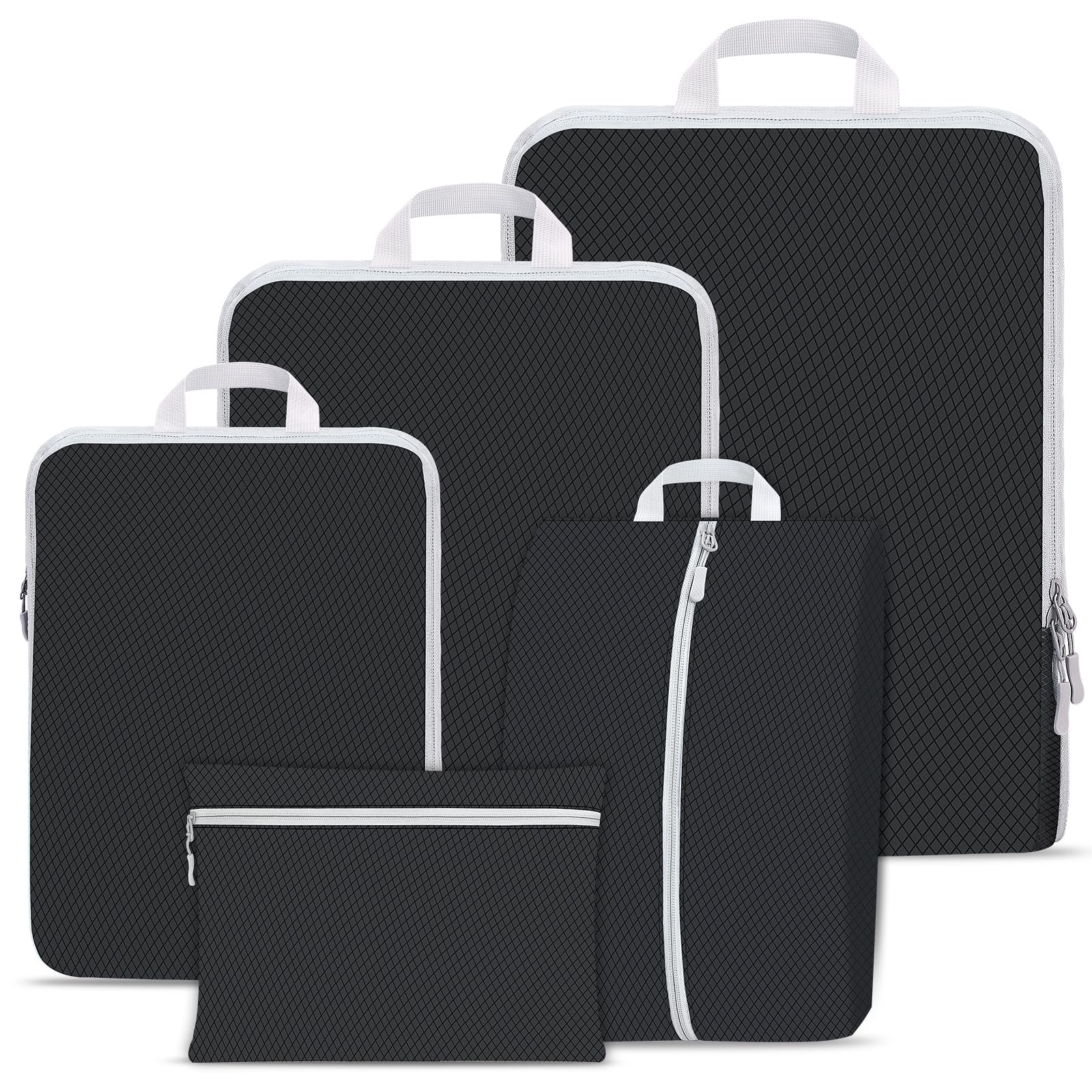 Compression Packing Cubes for Suitcases,Suitcase Organiser Bags,Travel Packing Cubes Compression Set for Backpack,Packing Organisers,Waterproof Travel Organiser Packing Bags (Black, 5 Pack)
