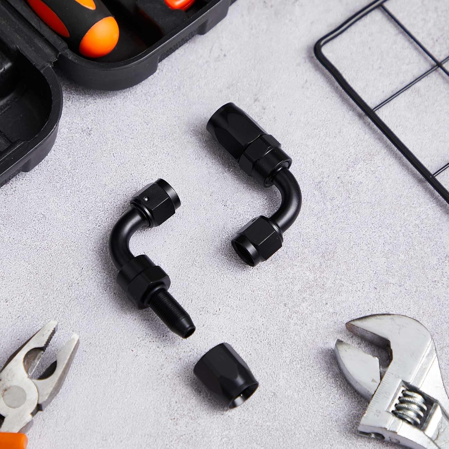 BBTO 8 Pack AN6 Hose Fittings 90° Swivel Aluminum – High PSI 1500, Reusable Braided Hose End Adapter, Black