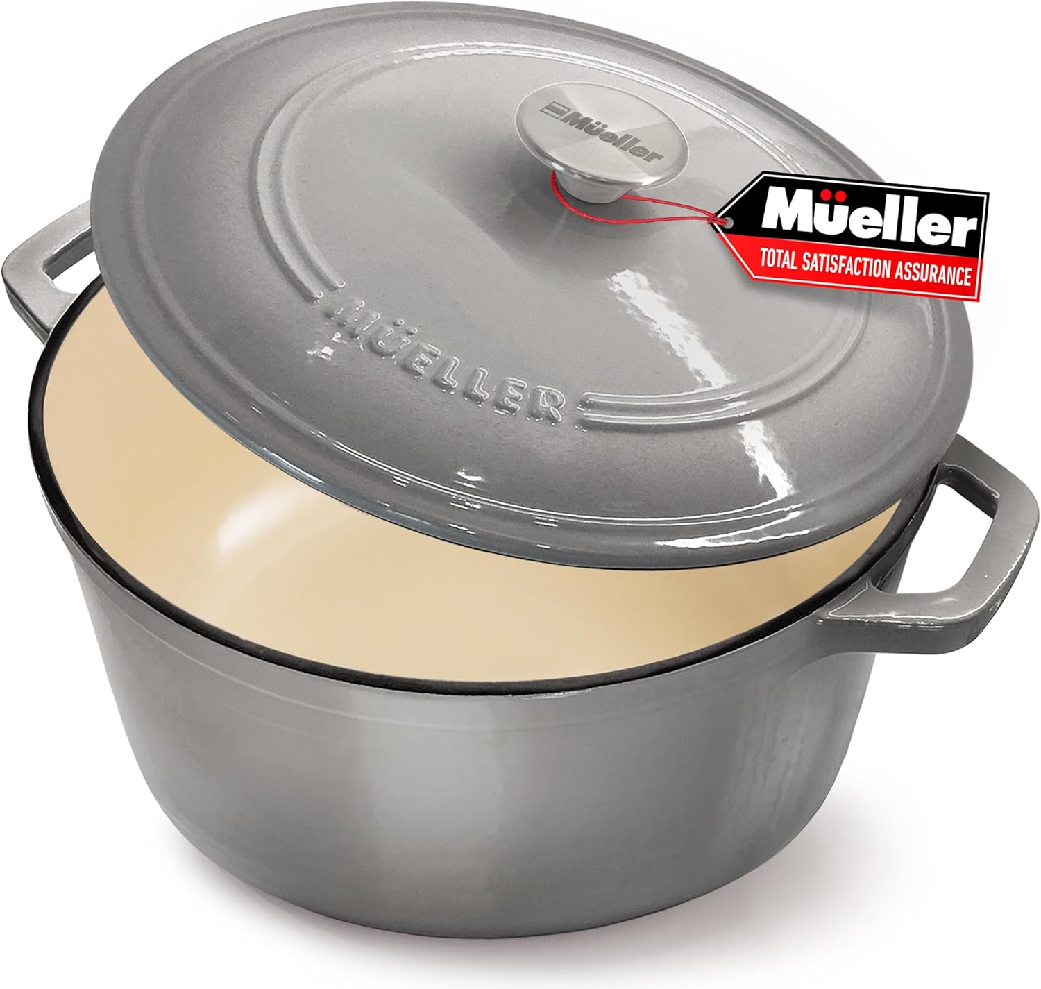 MUELLER HOME 6 Quart Enameled Cast Iron Pot Dutch Oven, Heavy-Duty Oven-Safe up to 500° F, & Across All Cooktops, Casserole Dishes for Ovens, Bread Pan with Lid and Knob, Cast Iron Cookware, Black - Thumbnail 5