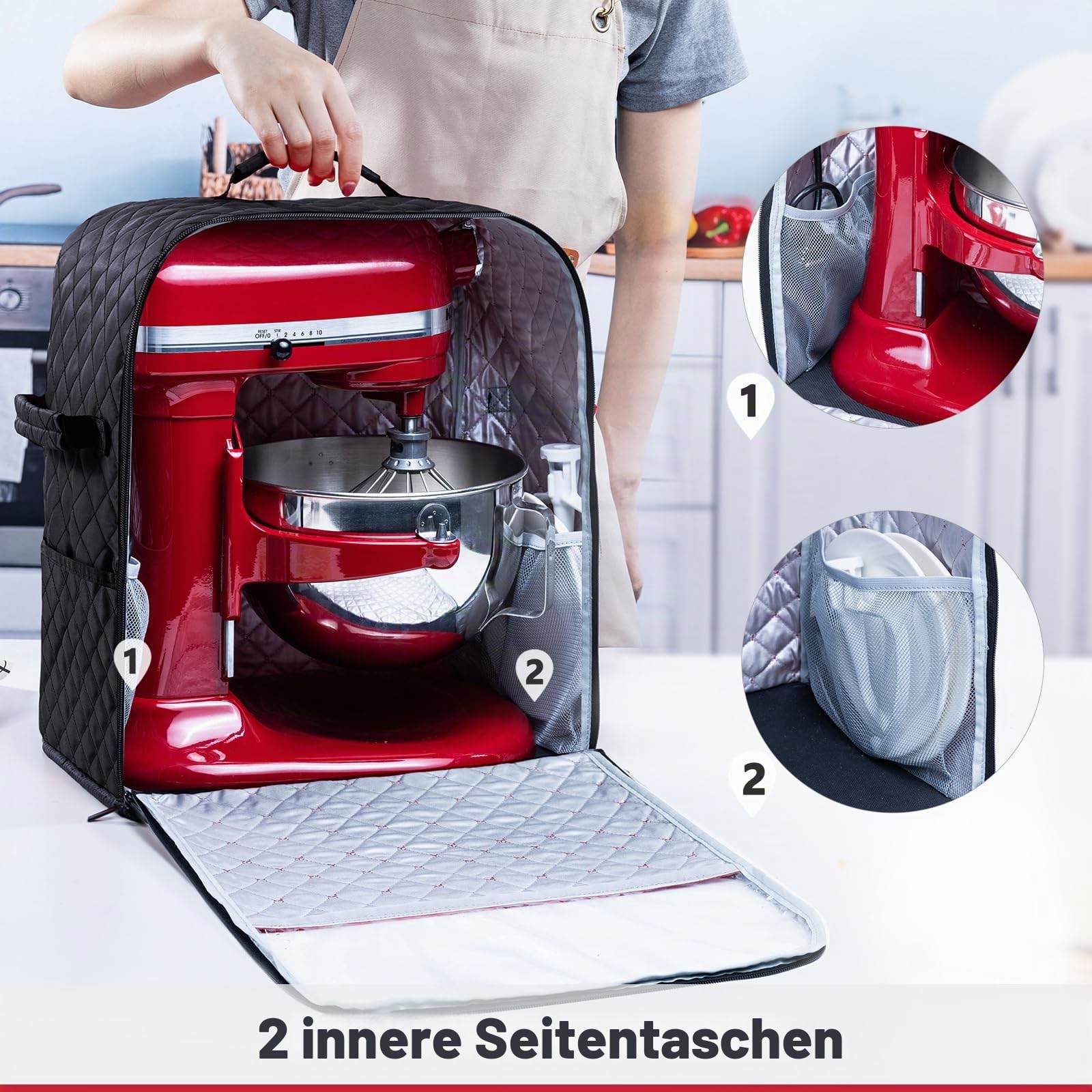 BAGSPRITE Abdeckung für Standmixer mit Geräteschiebern, kompatibel mit KitchenAid Mixer, Aufbewahrungstasche für 4,5/5 Quart mit Taschen für Küchenhelfer, Zubehör und Aufsätze