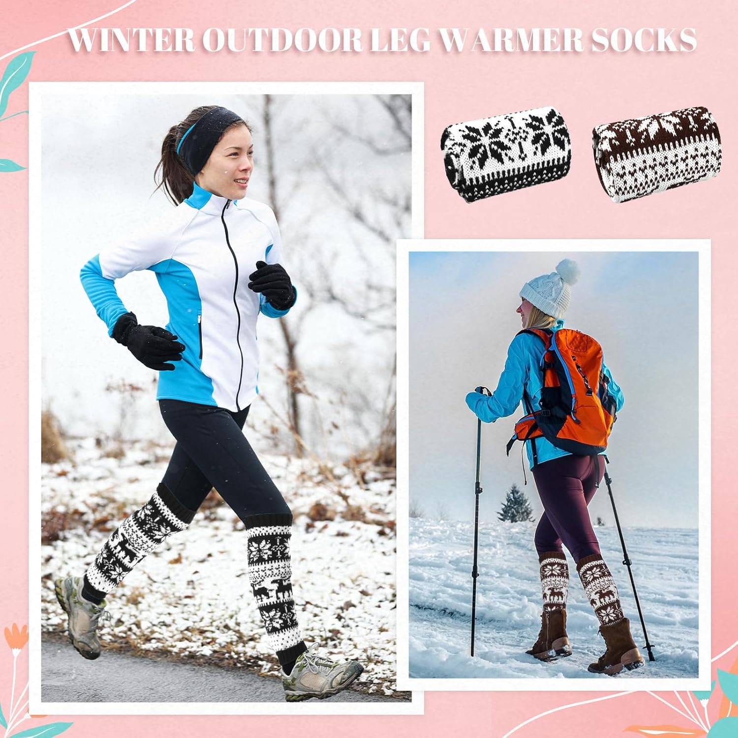 Satinior 6 Pairs Leg Warmers for Women Warm Winter Christmas Boho Long Boot Socks Knitted Sleeve Cable Socks for Y2k Party - Image 4