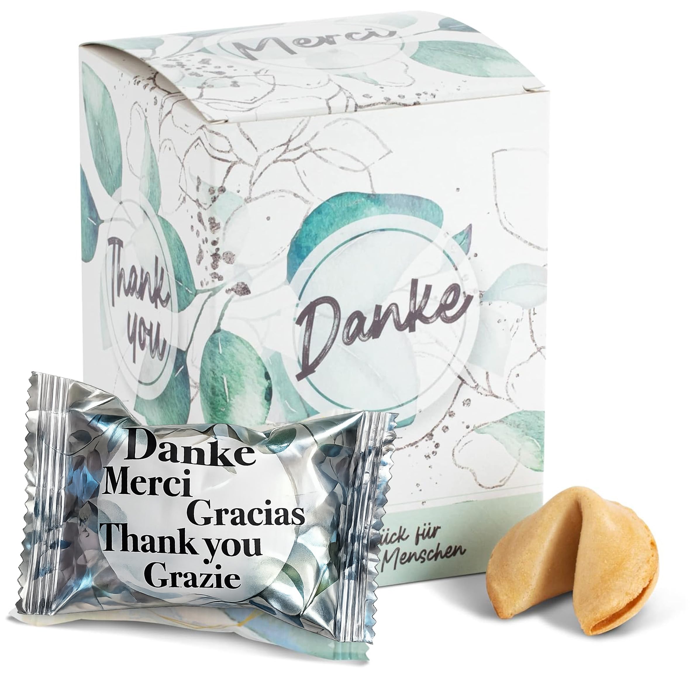 FOOD crew 10 Glückskekse Danke - Dankeschön Geschenke klein Einzeln verpackt in Box - Dankeschön Hochzeit - Made in Germany - Danke Geschenk - Gastgeschenke Geburtstag