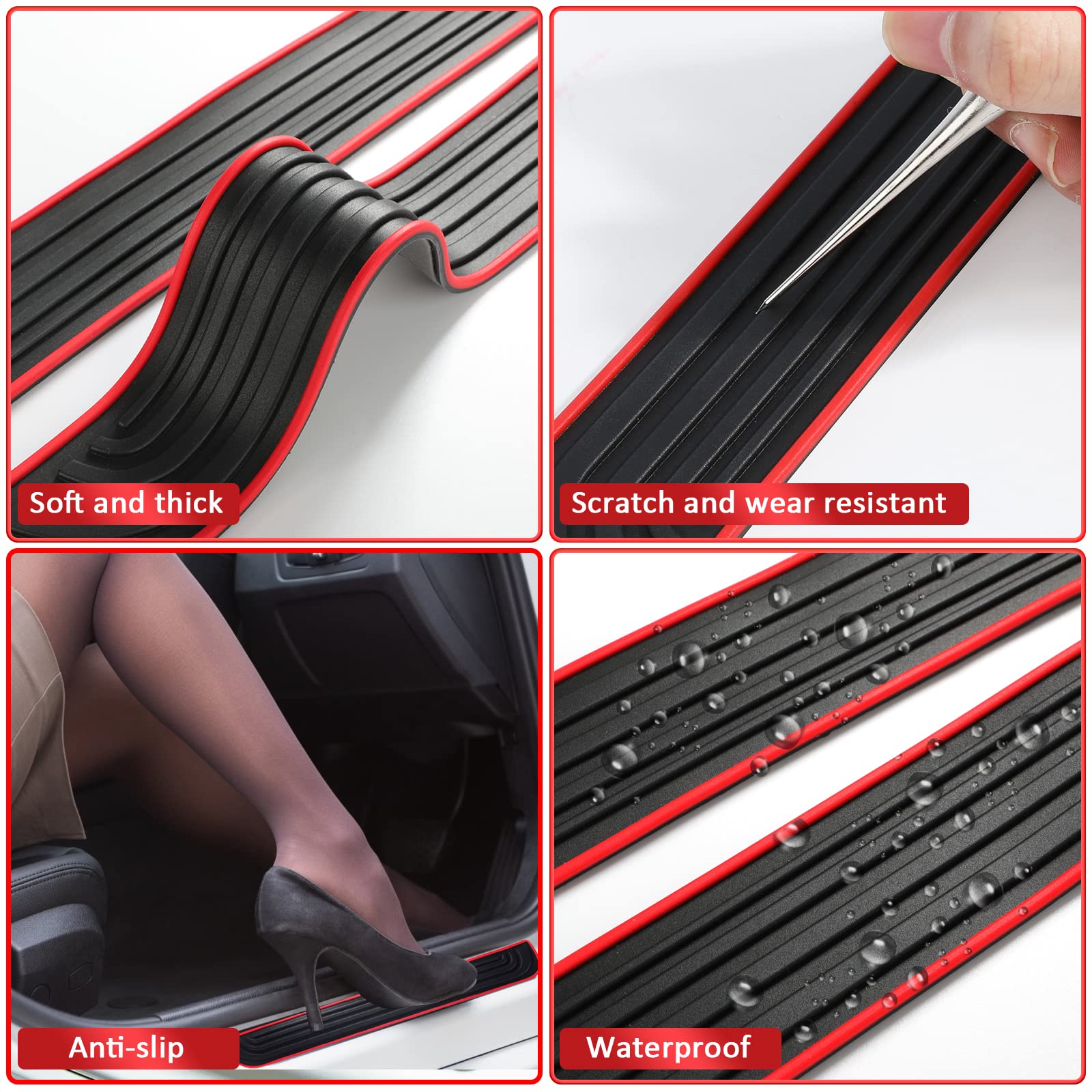 4 Piezas Adhesivo Protector de Alféizar de la Puerta del Coche, Universal Silicona Pegatinas de Placa de Alféizar para Coche Antiarañazo, Negro