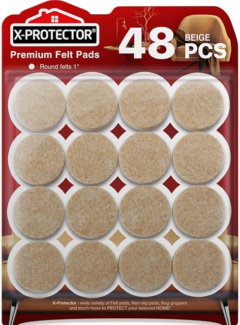 Chair Pads Floor Protectors X-PROTECTOR 48 PCS - Felt Furniture Pads - Premium Chair Feet Protectors - Huge Quantity Floor Protector Pads - Protect Wood Floors with Chair Leg Floor Protector!!