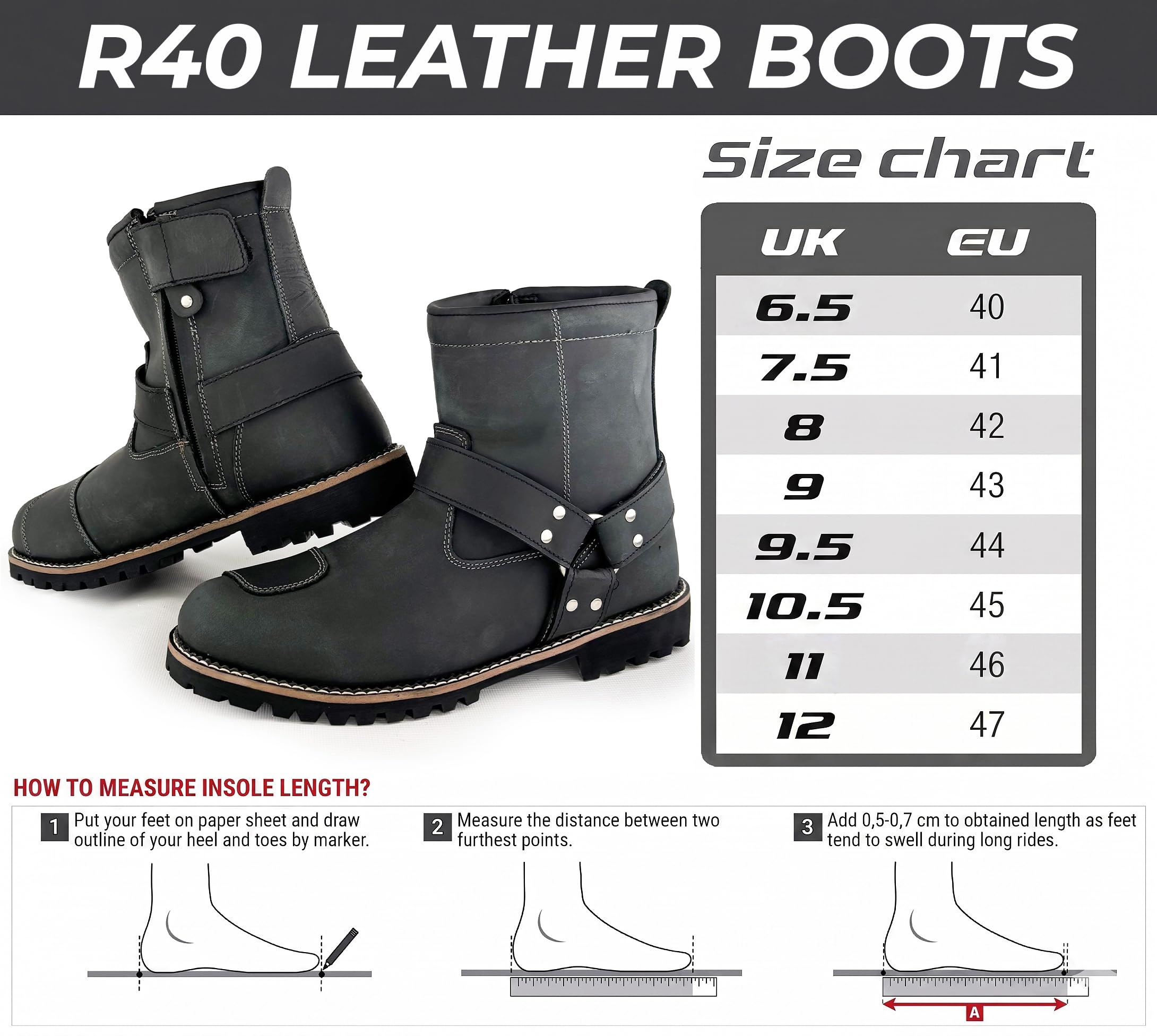 VPR Viper R40 Bottes de moto de tourisme et d'équitation en cuir véritable CE pour homme – Bottes de moto courtes avec membrane imperméable et respirante, chaussures de protection CE EN13634:2020