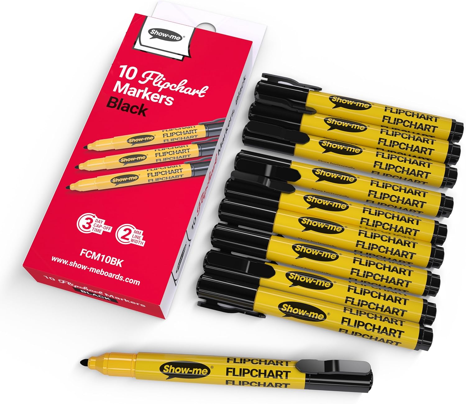 Show Me Flipchart Markers - Box of 10 Bullet-Tip with Black Ink