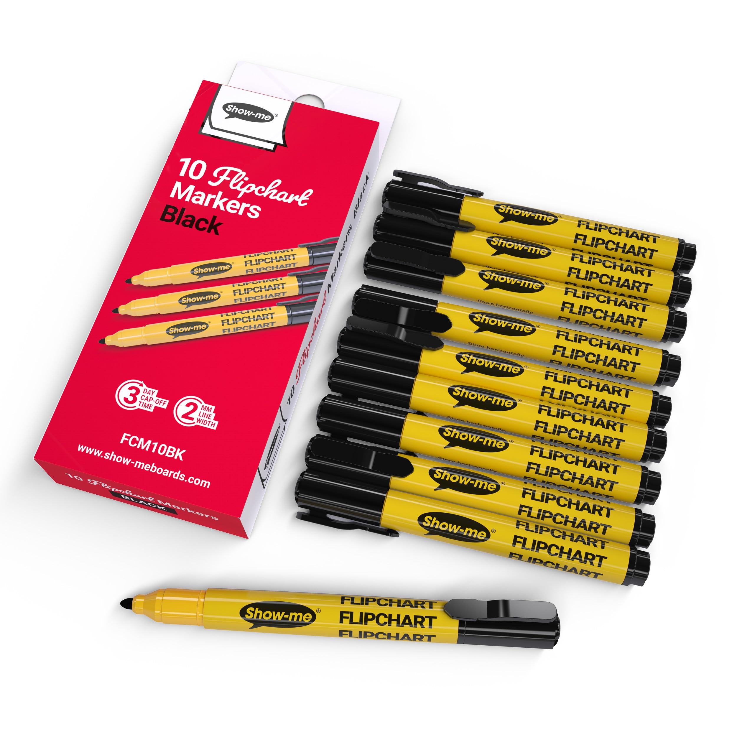 SHOW-ME Flipchart Markers - Box of 10 Bullet-Tip with Black Ink