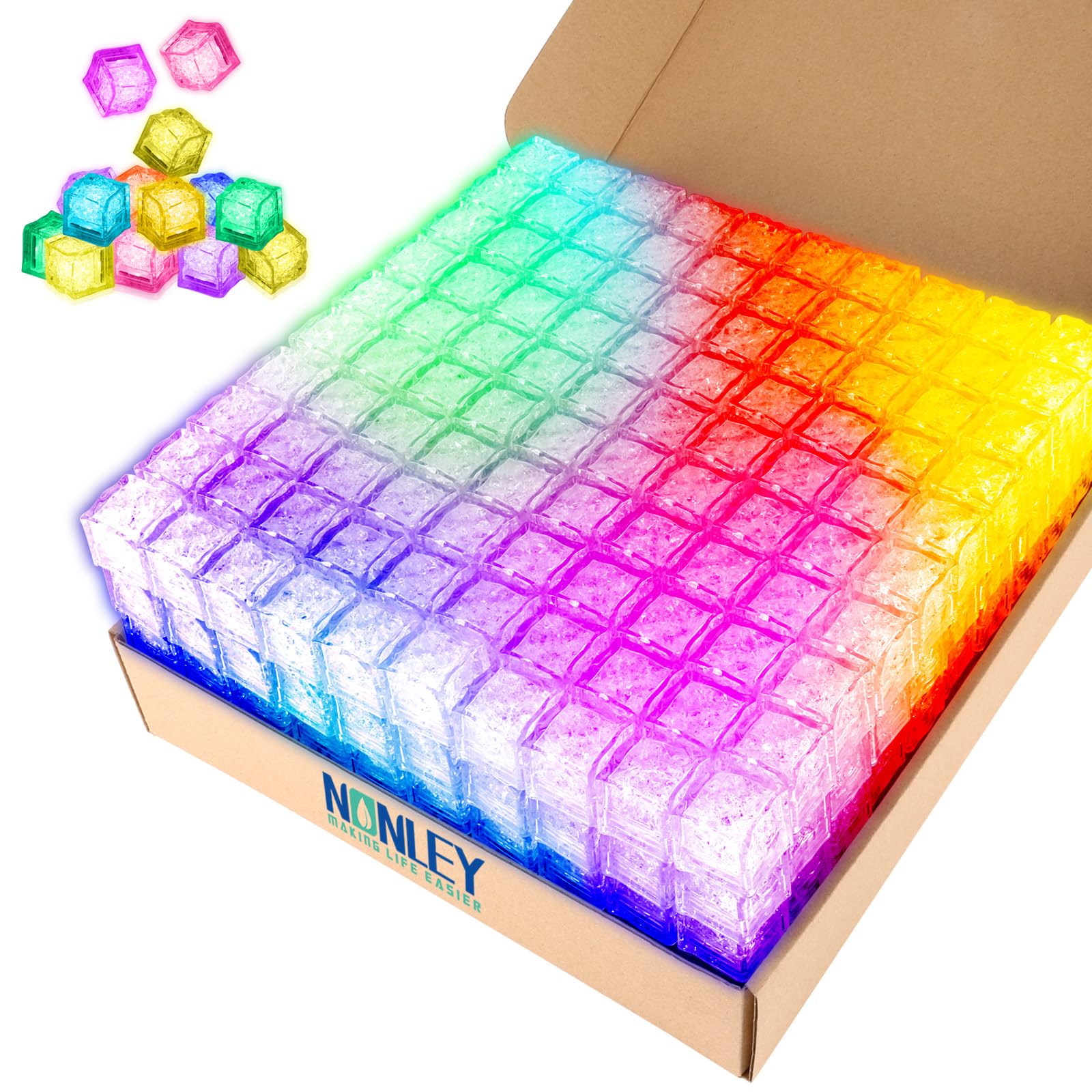 Nonley Cubetti di ghiaccio luminosi, 200 pezzi, cubetti di ghiaccio a LED per bevande con luci cangianti, impermeabile IP67, riutilizzabili, per club