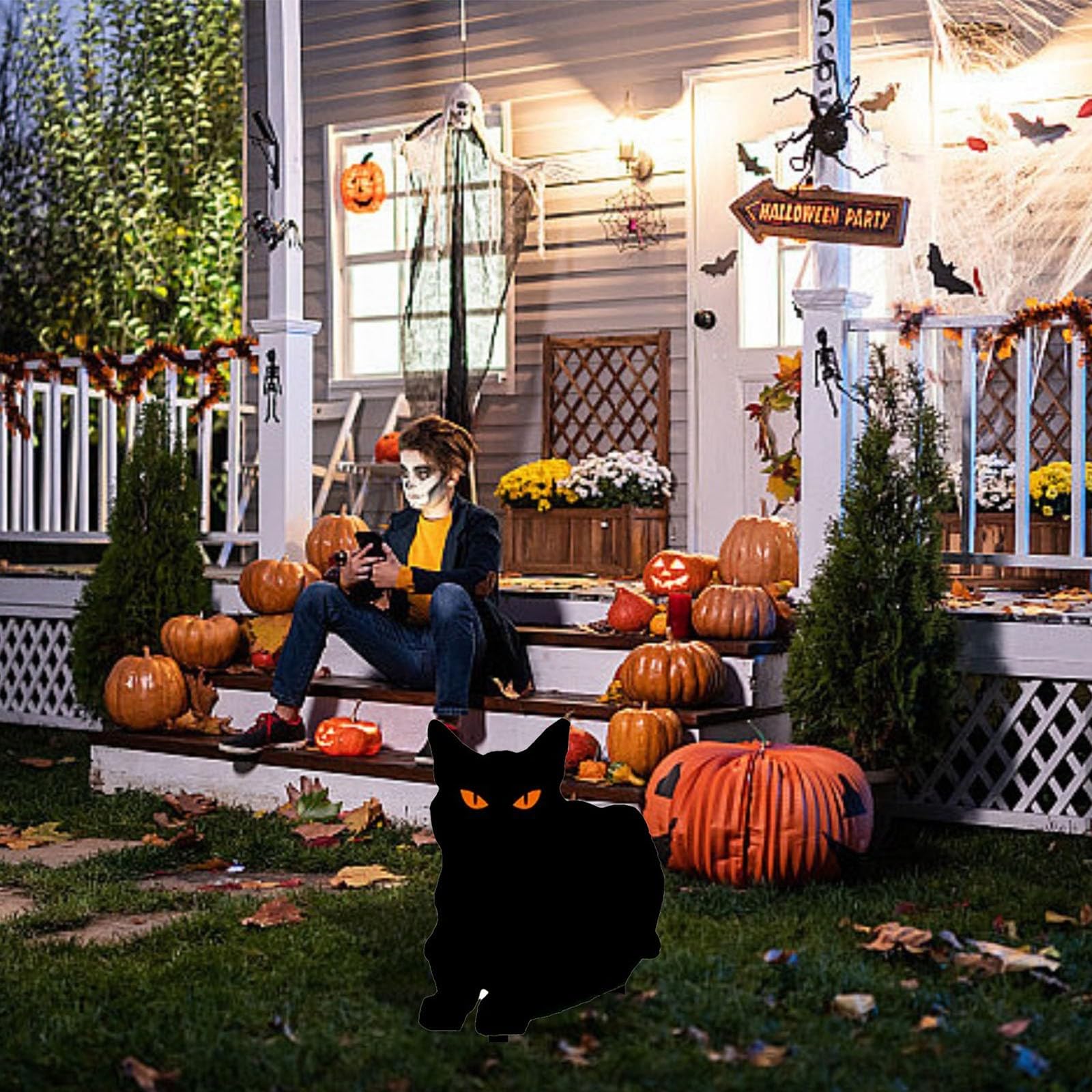 Amazon.co.jp: ハロウィンの黒猫の装飾、6個の黒猫のシルエット