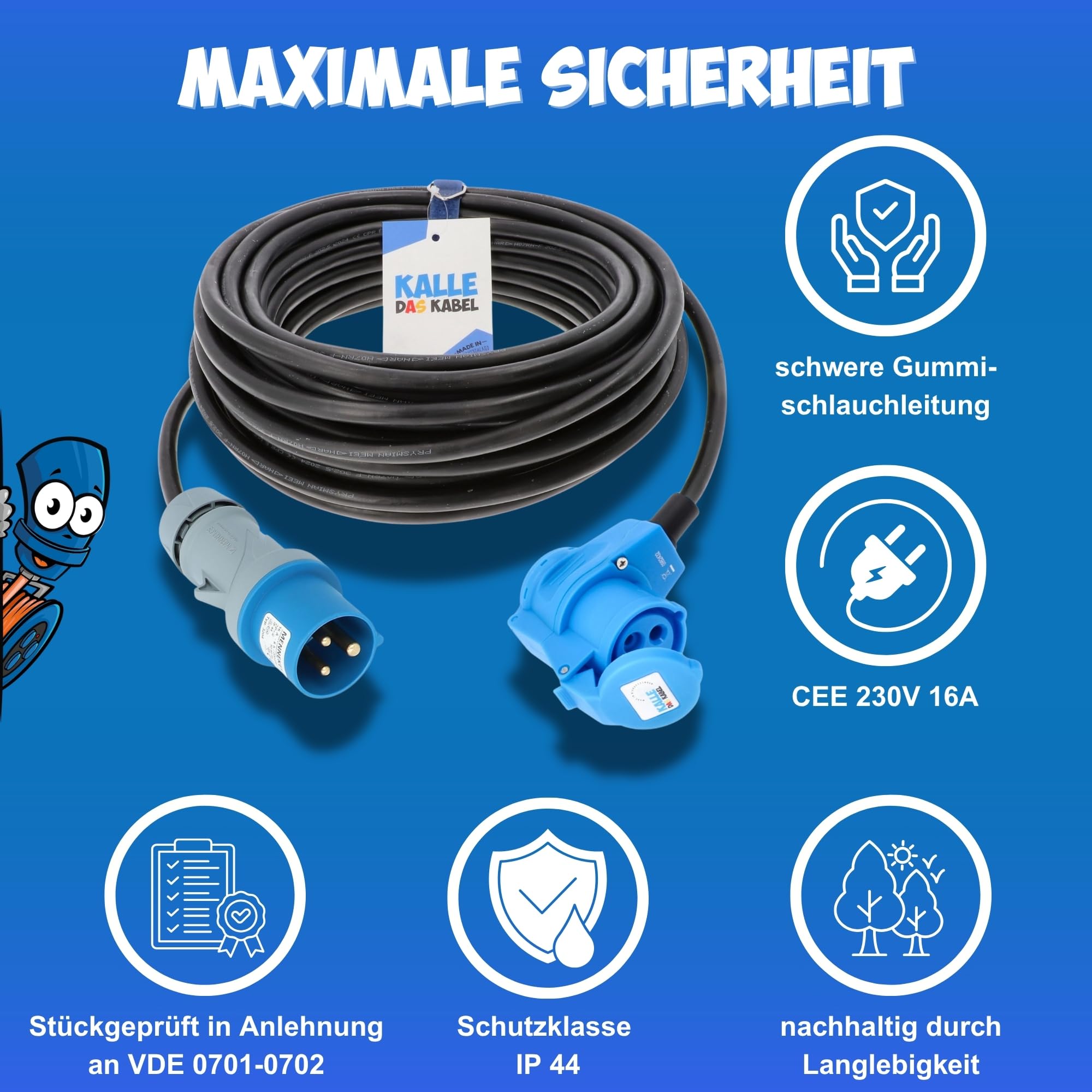 KALLE CEE Verlängerung 230V Campingkabel H07RN-F 3G 2,5mm² 25m
