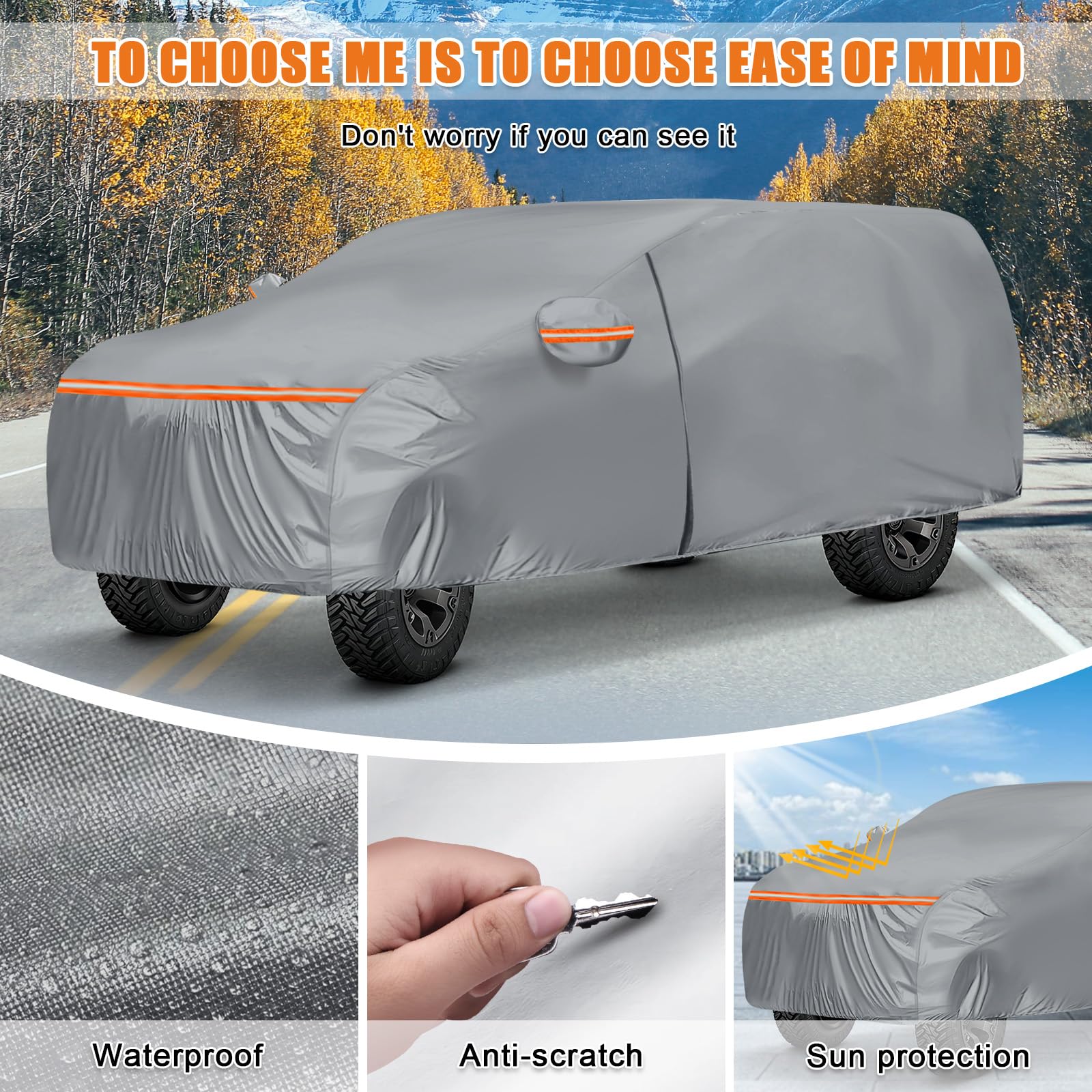 Wodoodporny pokrowiec na ciężarówkę z osłoną kampera, zamiennik do Ford F-Series, Chevy Silverado, Dodge Ram, CrewCab 5,5/5,7/1,8 m, wytrzymały pokrowiec na ciężarówkę z zamkiem błyskawicznym do drzwi