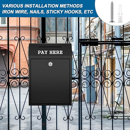 Miniatura 4 de Caja de dinero segura para recolección de dinero, caja de donación de metal con cerradura para montaje en pared, buzón de correo preperforado,