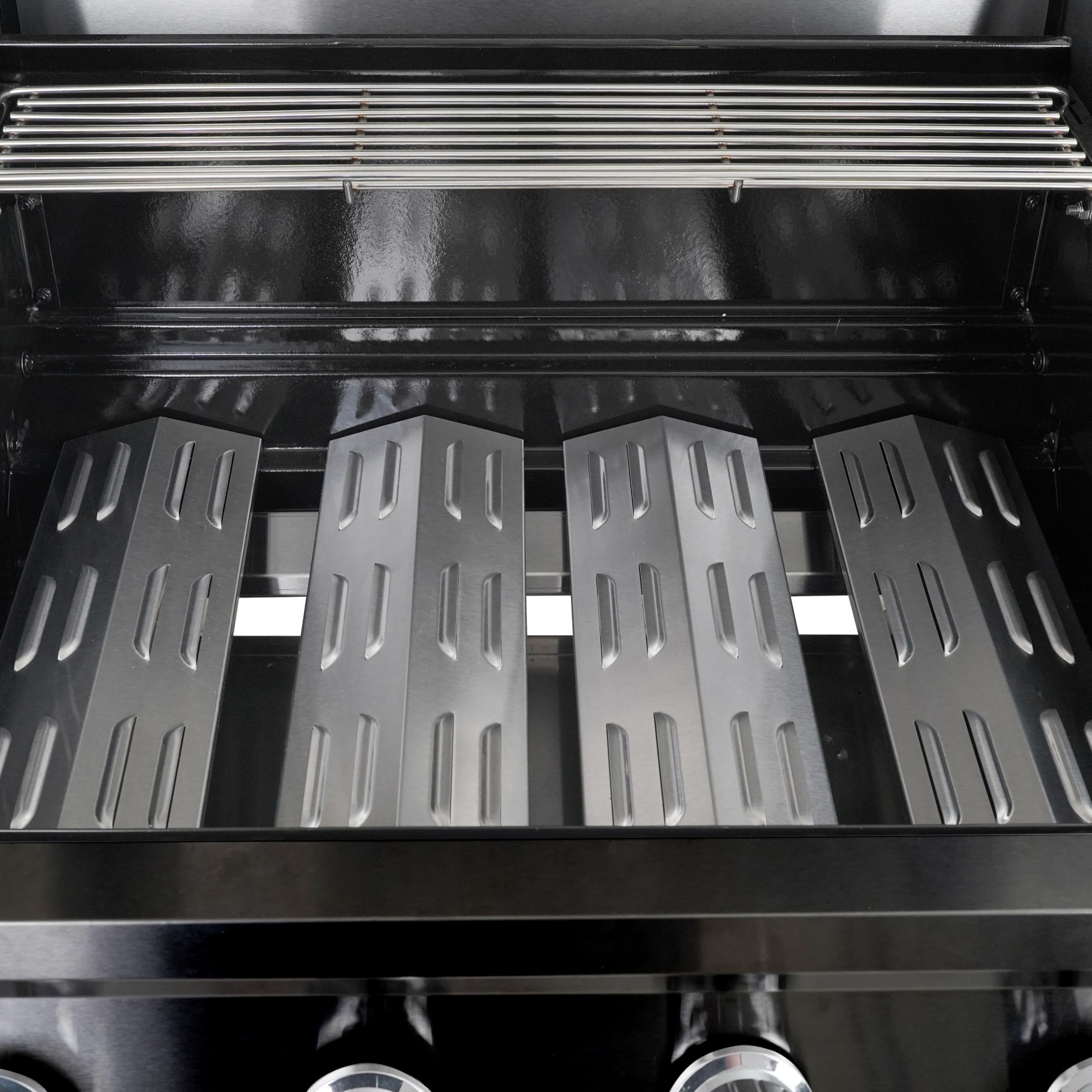 Barbecue da Incasso o Appoggio a Gas GPL 4 Fuochi 14 kW Grill in Acciaio Inox con Coperchio Griglie in Ghisa BBQ Built-in Professionale per Cucina Outdoor (Nero)