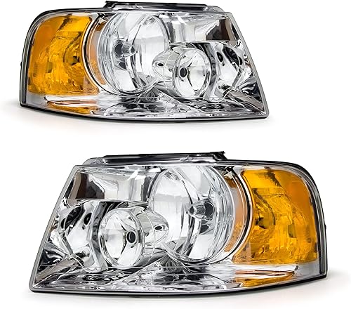 Conjunto de faros delanteros Ford Expedition 2003-2006 compatible con 2003 2004 2005 2006 Expedition carcasa cromada reflector ámbar reemplazo lado