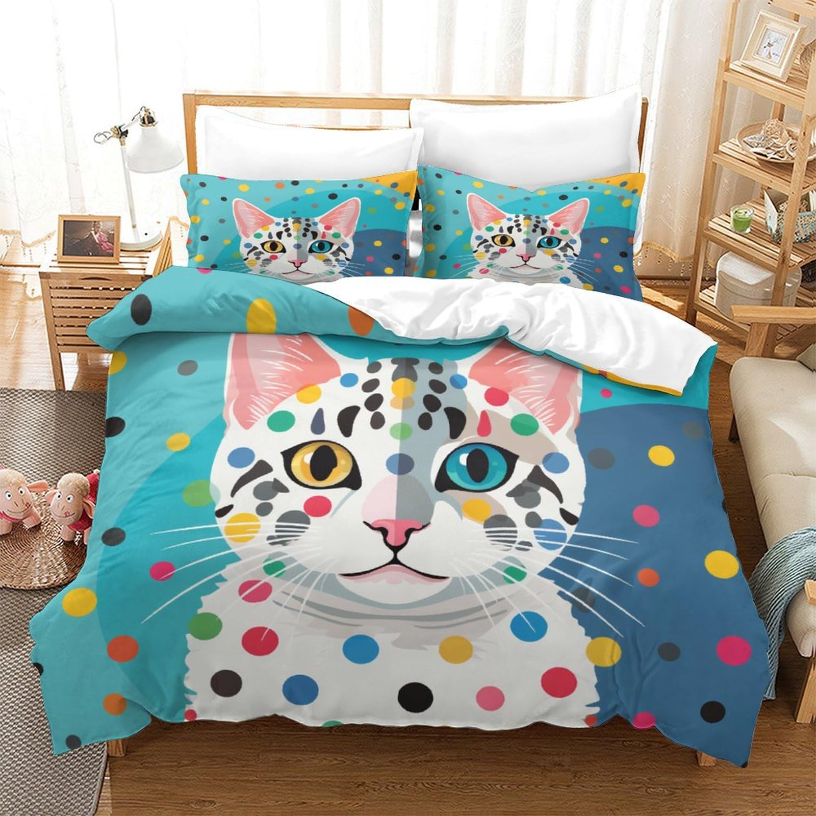 P1S9U7W5Y Playful Cat 3D Printed Duvet Cover Set 3pcs Microfiber Colorful Cat Bedding Set King