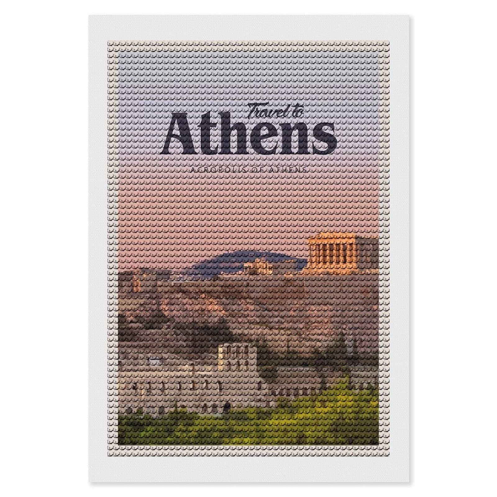 Junmoney Athens(4) Diamond Painting Canvas Set 8"x12", with Tool Kit, Easy to Enjoy, Home Wall Decor, Thoughtful Handmade Gift