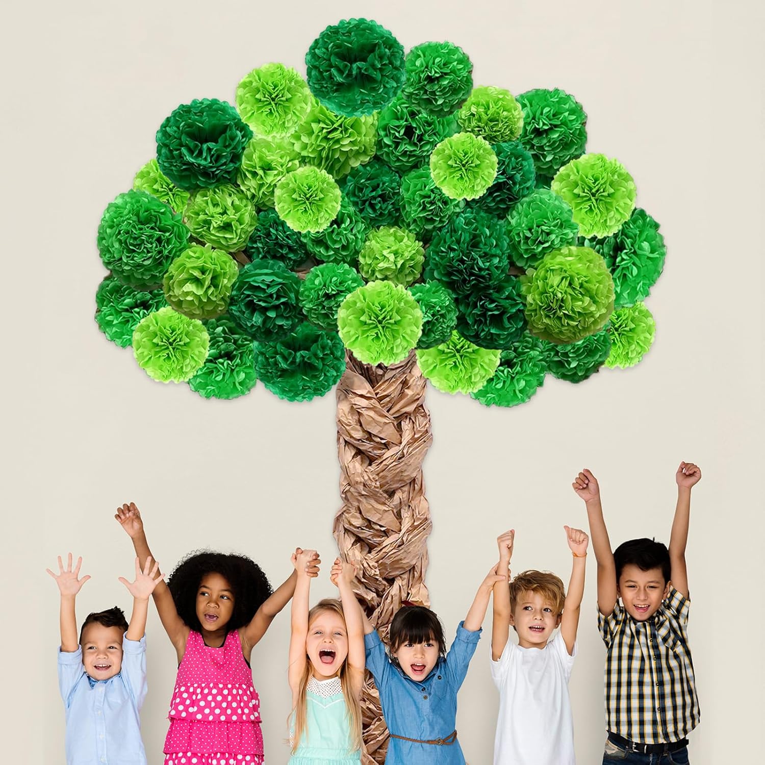 Christmas Tree Bulletin Board Set DIY 3D Tree with Paper Pom Poms Kraft Craft Xmas Bulletin Board Classroom 3D Wall Decorations for Holiday Party School Chalkboard Teacher Supplies(Green)