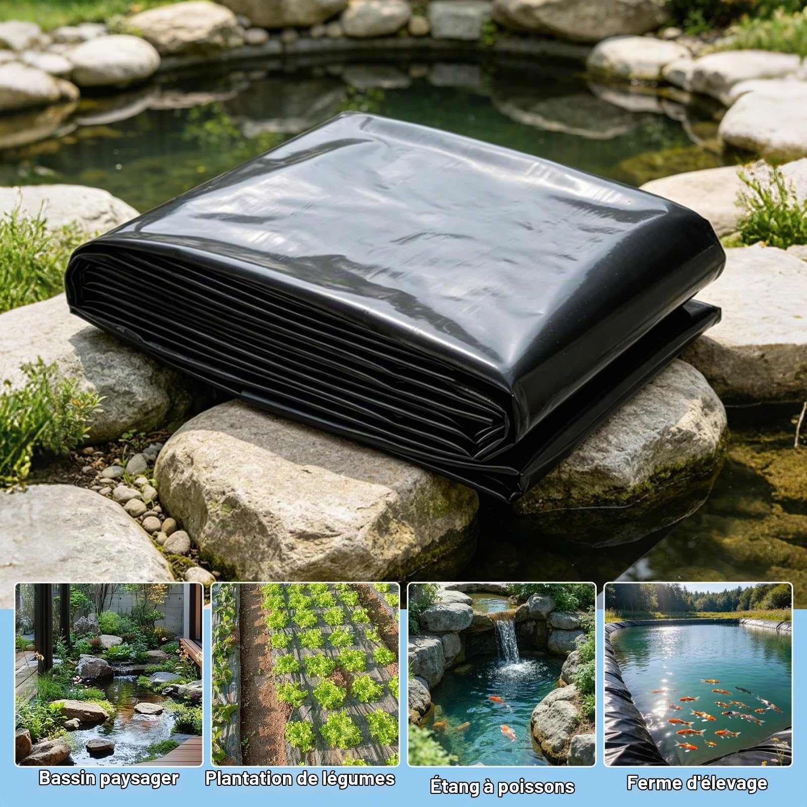 Bâche Bassin Extérieur 0.2mm Epaisseur, Bâche pour Bassin, Liner De Bassins pour à Poissons Jardin pour Bassins d'Agrément, Cascade Revêtement d'Étang (0.2 * 3 * 4)