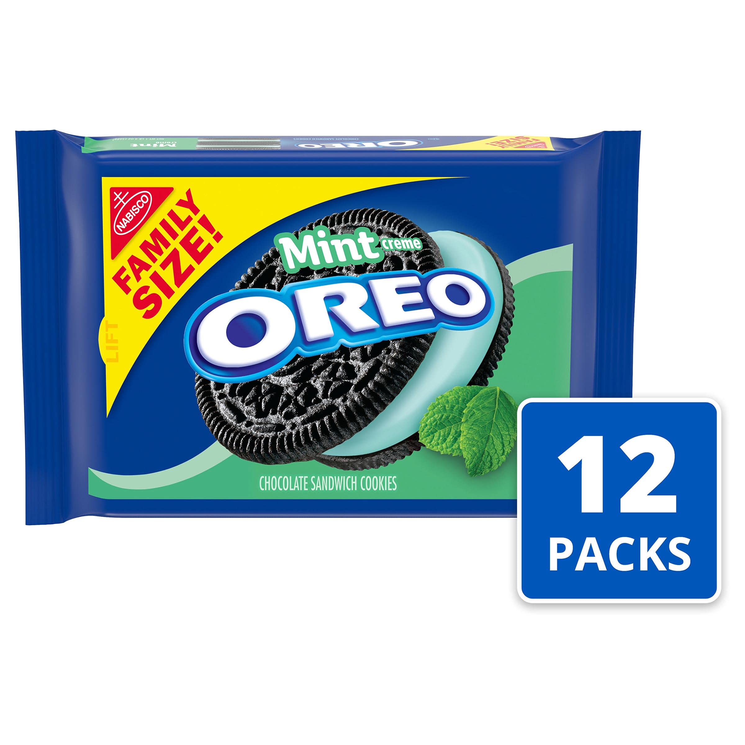 OREO Mint Flavored Creme Chocolate Sandwich Cookies, Family Size, 12