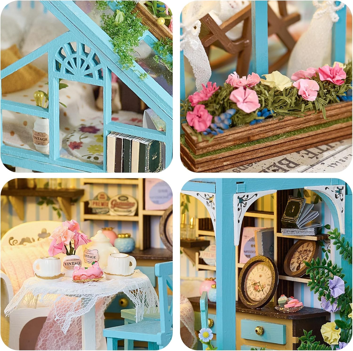 BenBen Kit Fai da Te per Casa delle Bambole, Kit per Casa in Miniatura per Adulti, Kit per Modellismo Fai da Te, Casa con Fiori, Regalo per Donne Uomini