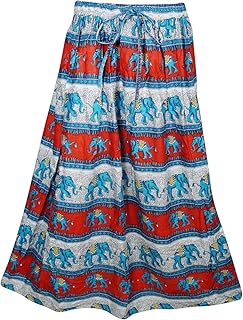 Mogul Interior Womens Retro Skirts Printed A-Line Flirty Bohemian Long Skirt (Red-2)