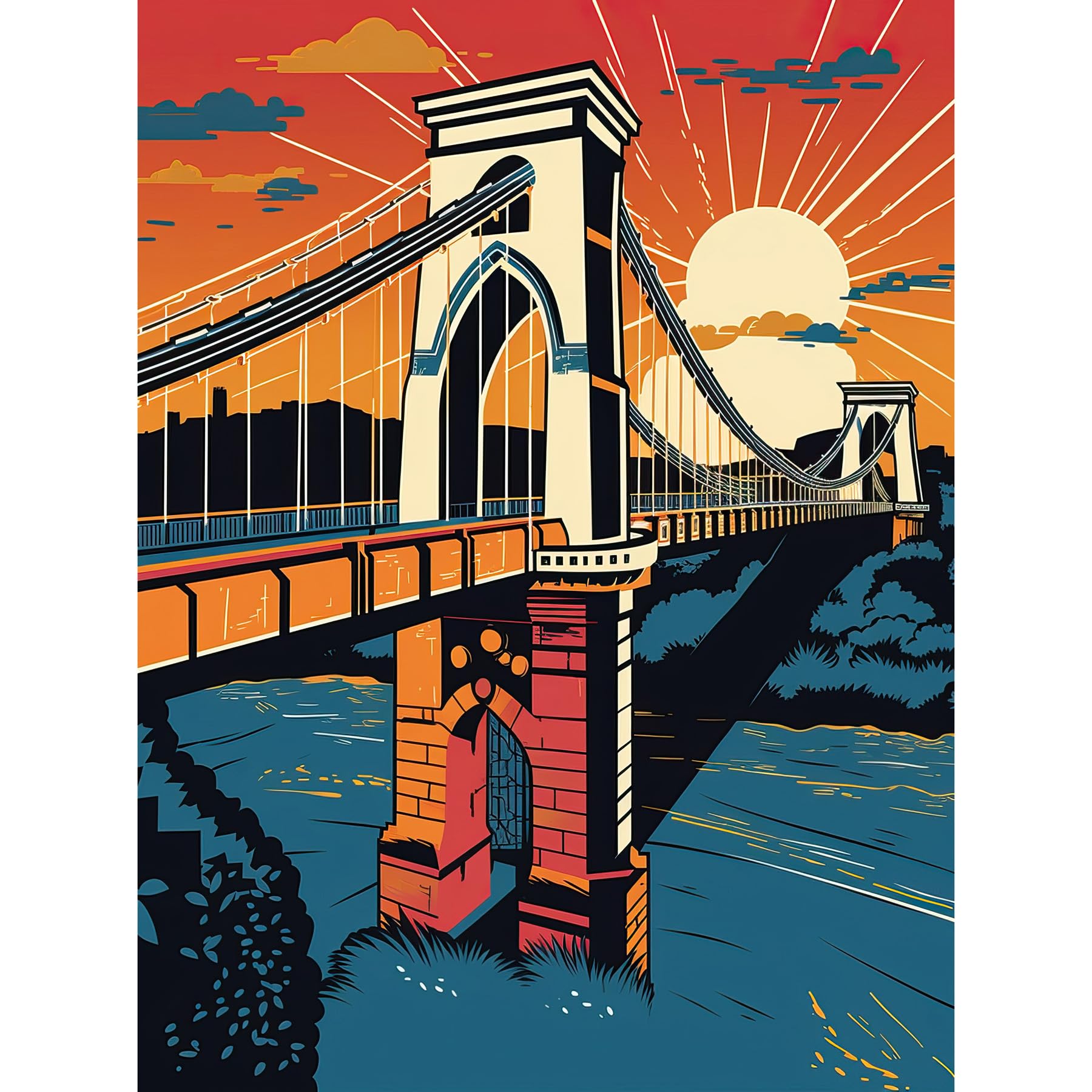 Artery8 Unframed Paper 12X16 Clifton Suspension Bridge Sunset Modern Pop Art Unframed Art Print Poster Wall Decor 12X16 Inch