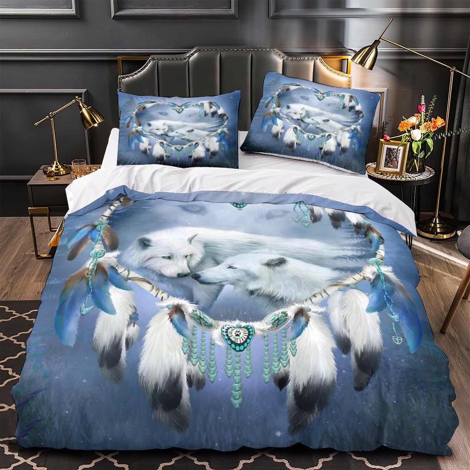 Housse de couette loup 135x200 parure de lit chambre enfant