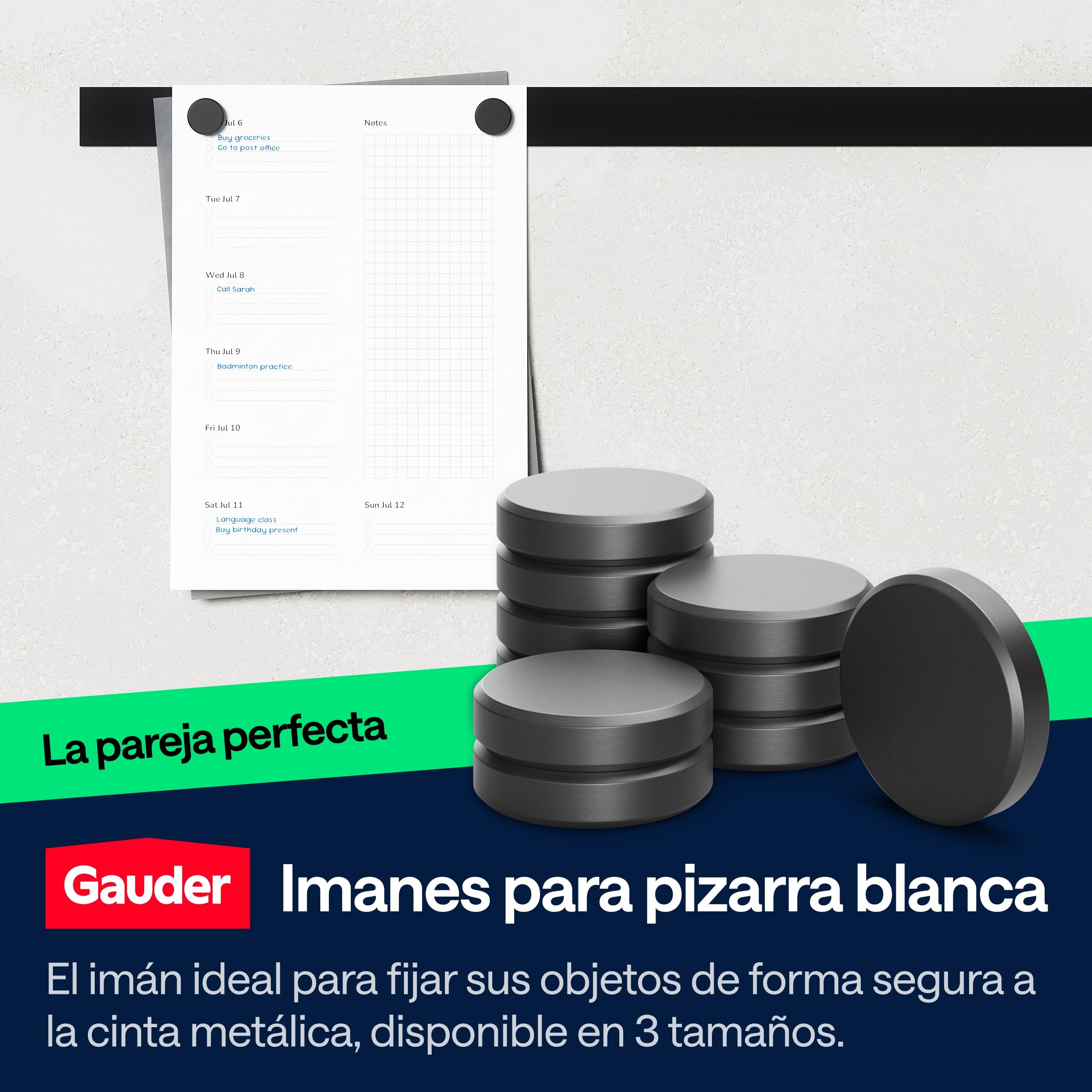 GAUDER Cinta metálica autoadhesiva - Banda magnética para imanes y Figuras Tonie® & estanterías - Cinta ferrosa & banda de hierro para manualidades y organización (1 m x 35 mm - negro)