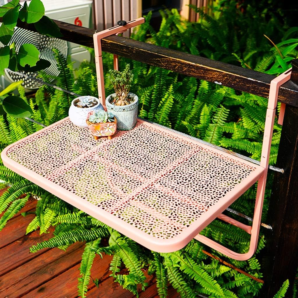 Outdoor Folding Table Leisure Balcony Railing Guardrail Hanging Table Metal Wrought Iron Hanging Table Foldable Patio Railing Dining Table Garden Patio Furniture