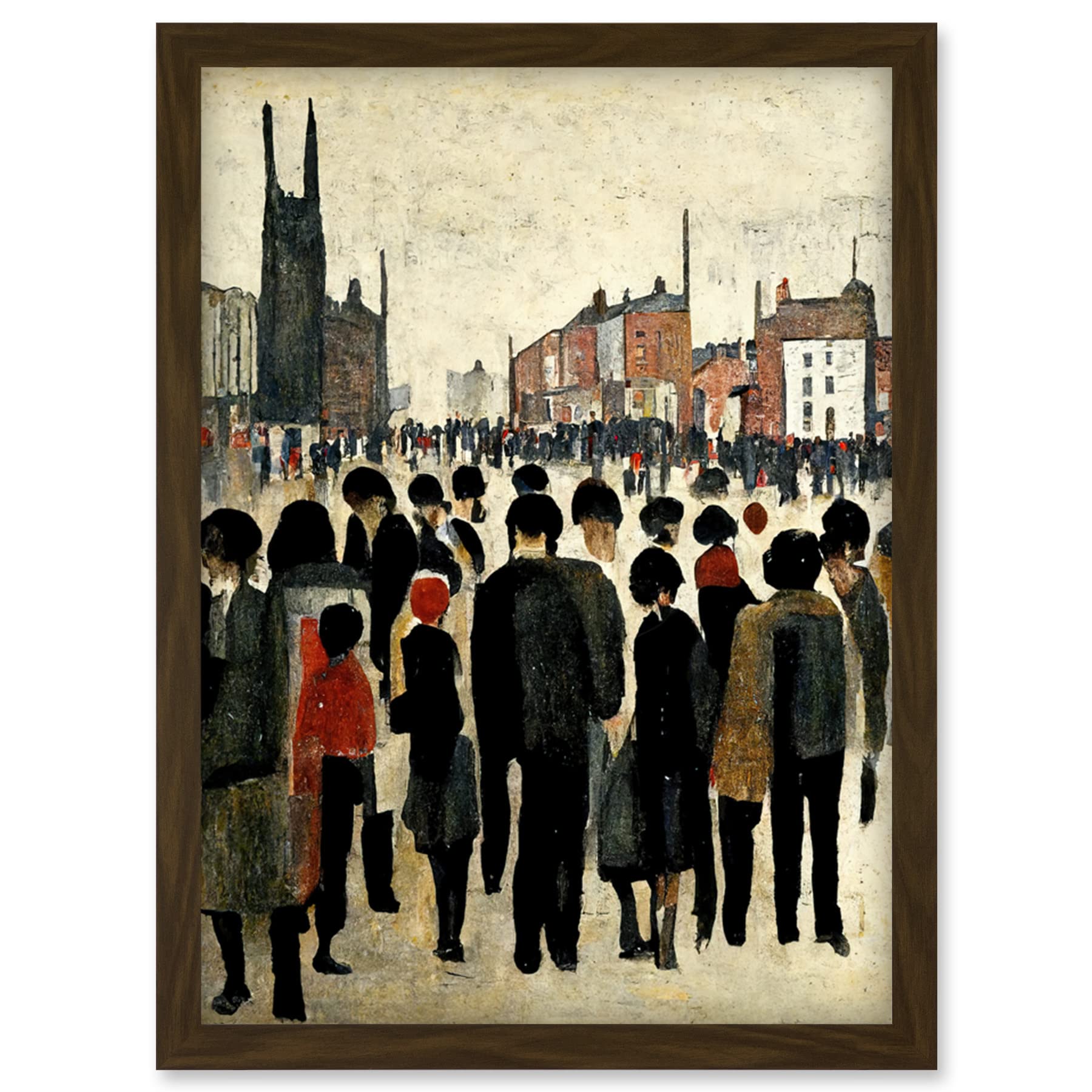 1940 Mid Century Industrial Street Cityscape Artwork - Framed Wall Art Print - A4 Size - Brown