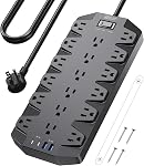 Power Bar with Surge Protector, SUPERDANNY 18 Widely-Spaced AC Outlets and 2 USB 2 C Ports, 2100 Joules, 1875W/15A, 6.5Ft Flat Plug Extension Cord, Wall Mountable for Home, Office, Dorm, Black