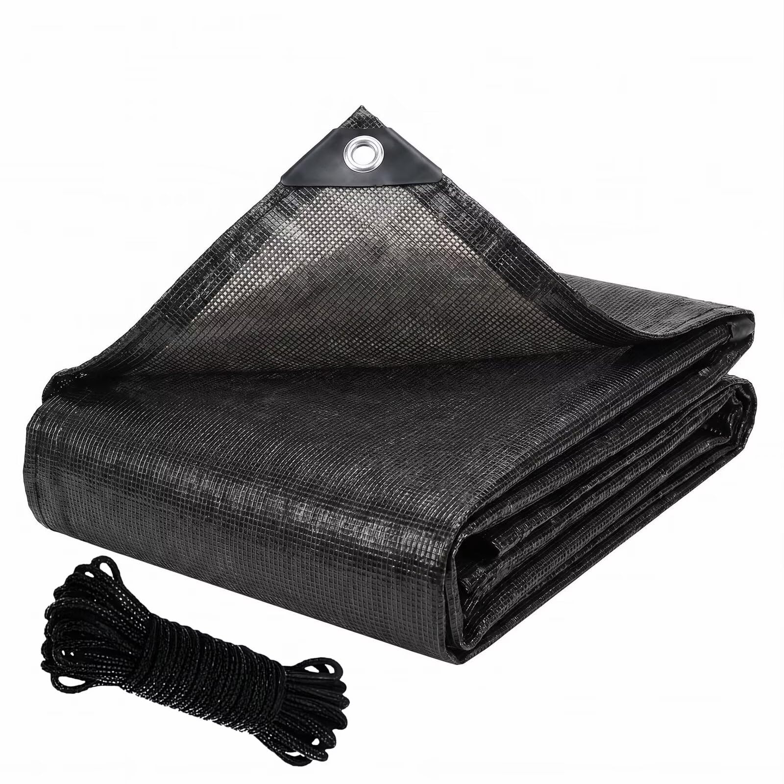 5.5m x 5.5m black Tarpaulin - Heavy-Duty Waterproof 180 GSM Reinforced Tarp Sheet with Mesh Support, Rubber Strengthened Corners - UV‑Resistant Cover for Garden, Greenhouse, Groundsheet