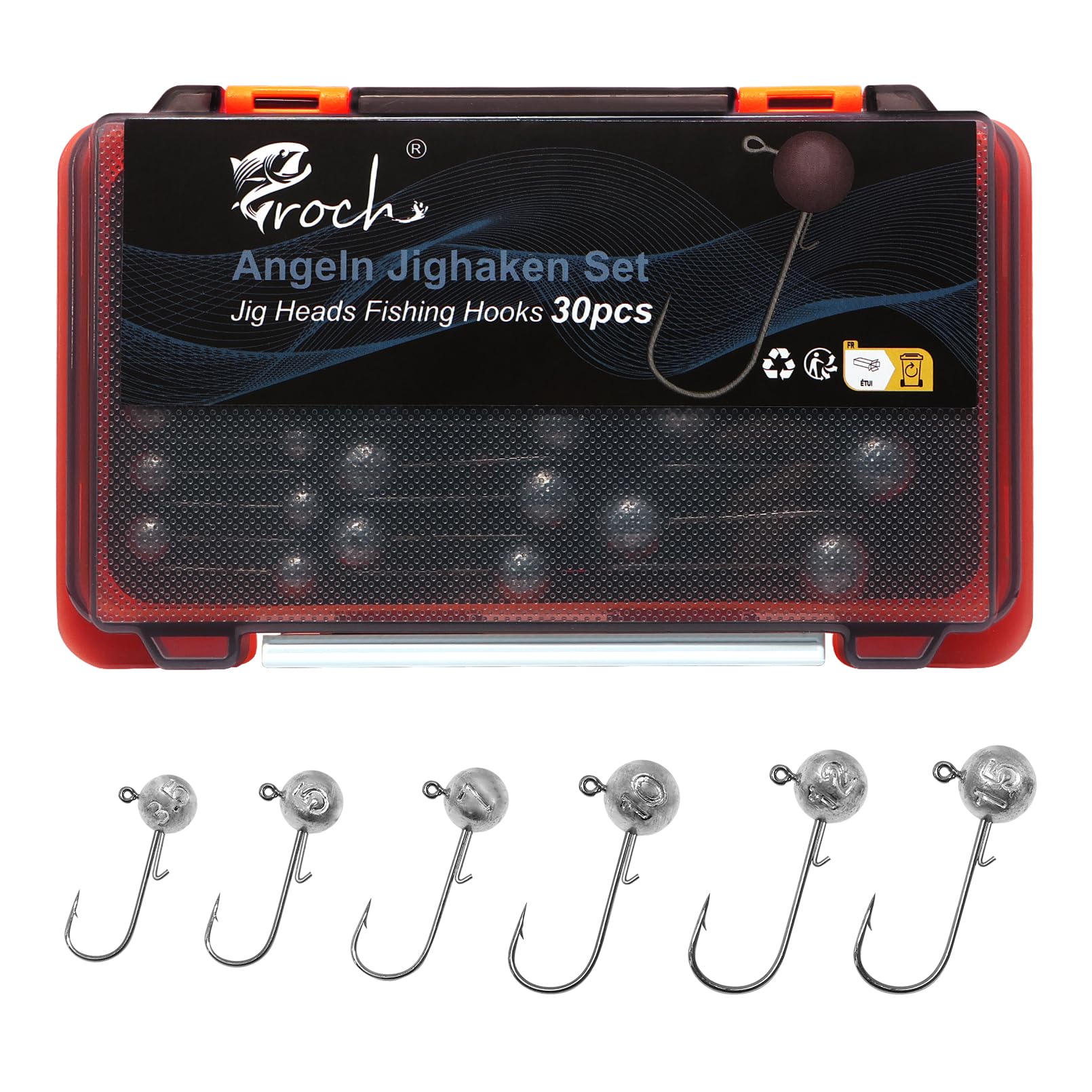Juego de 30 anzuelos afilados para peces de goma, varios pesos, adecuados para agua dulce y salada, ideal para percas, luciopercas y peces depredadores (3,5 – 15 g)
