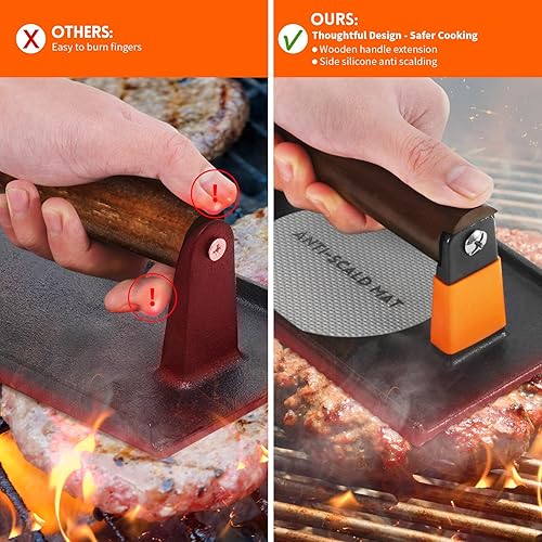 Miniatura 5 de GGC Prensa de tocino para plancha, prensa de hamburguesa de hierro fundido para hamburguesas, bistec, tocino, sándwiches, prensa rectangular de