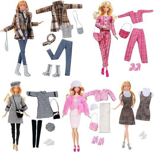 17 Pcs 11.5 Inch Doll Clothes and Accessories Set Compatible with Barbie New Doll Clothes - 5 Hen Legs - Fashion Outfits with Jacket and Skirt - 5 Pairs Shoes