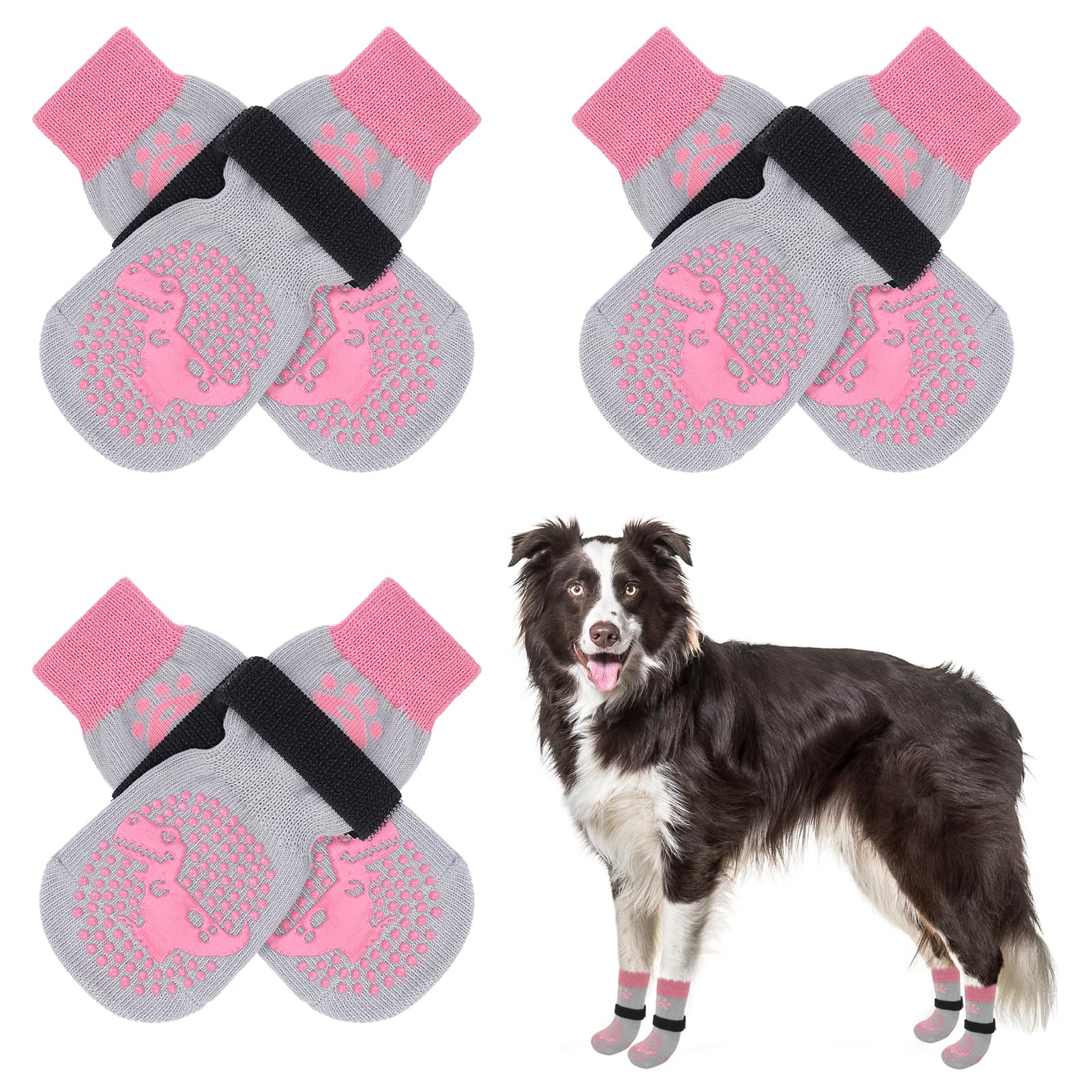 SCENEREAL 6Pcs Anti Slip Dog Socks to Prevent Licking Paws for Hot/Cold Pavement, Dog Grippy Socks for Hardwood Floors, Dog Shoes for Boots & Paw