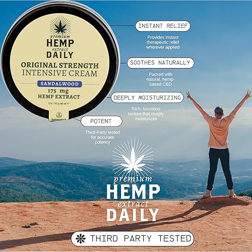 Miniatura 4 de Crema intensiva de cáñamo diaria  Crema de cáñamo con aceites esenciales  Vegana, ingredientes orgánicos  5.0 onzas (madera de sándalo)