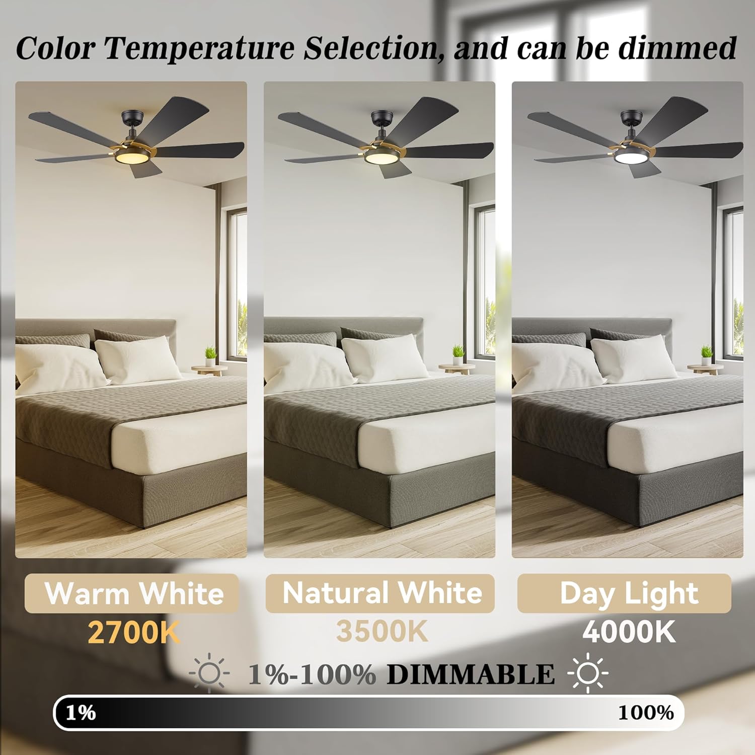 SMAAIR 52" Smart Wifi Ceiling Fans with Dimmable LED Lights and Remote, Compatible with Alexa/Google Home/Siri/APP, Outdoor DC Fans with 10 Speeds, Timer/Schedule, Black/Gold