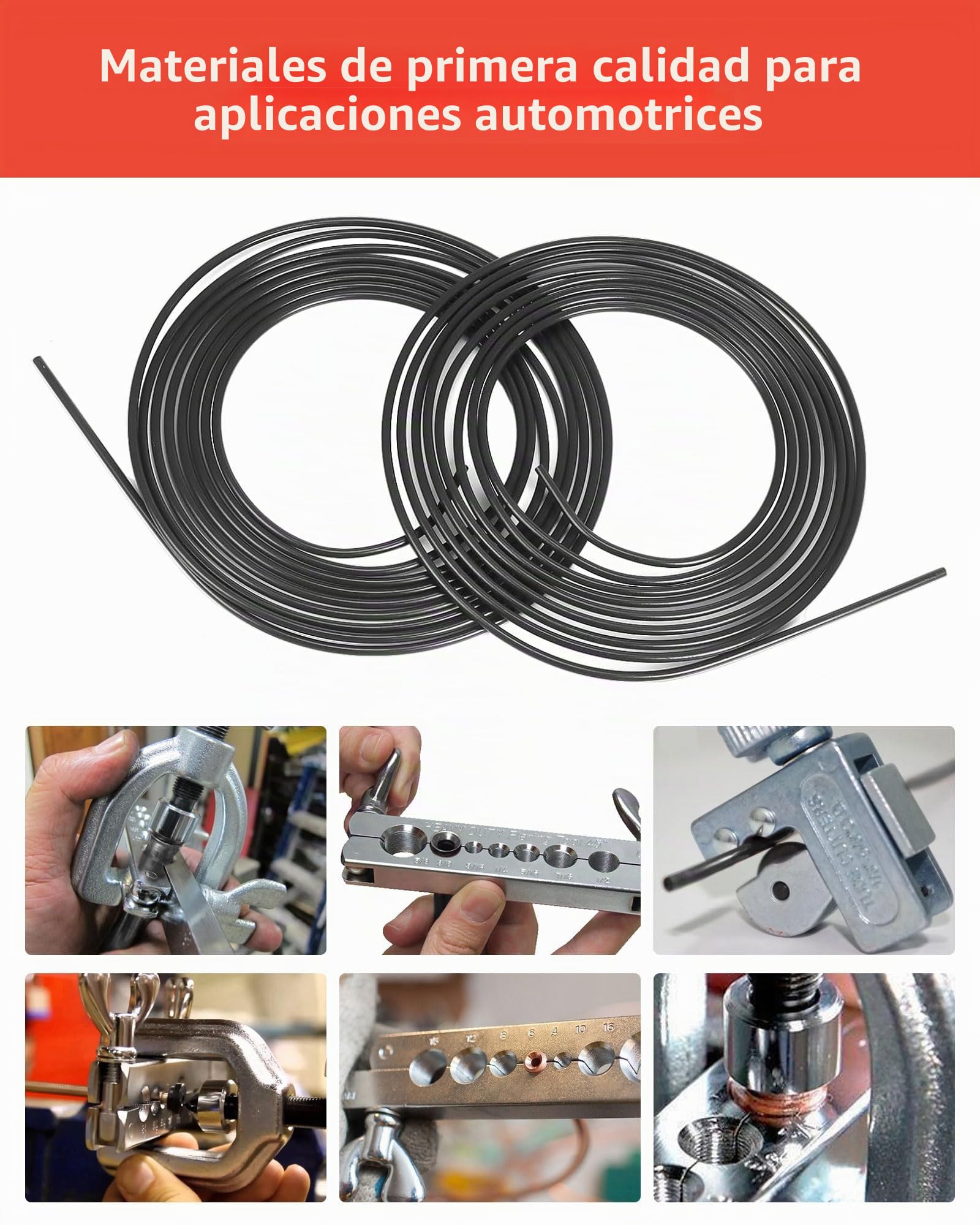 Kit de abocardador para línea de freno - 10m acero Ø 3/16" con 20 conexiones roscadas + 10 conectores M10, doble y simple para sistemas de frenos hidráulicos de automóviles