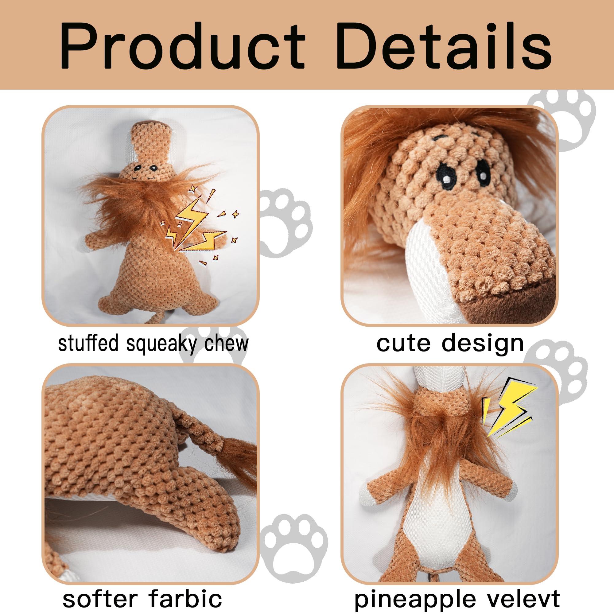 Juguete chirriante de felpa para perros, juguete arrugado para razas pequeñas y medianas, lindo animal de relleno con chirriador suave, divertido para cachorros de interior, almohada calmante, juguete