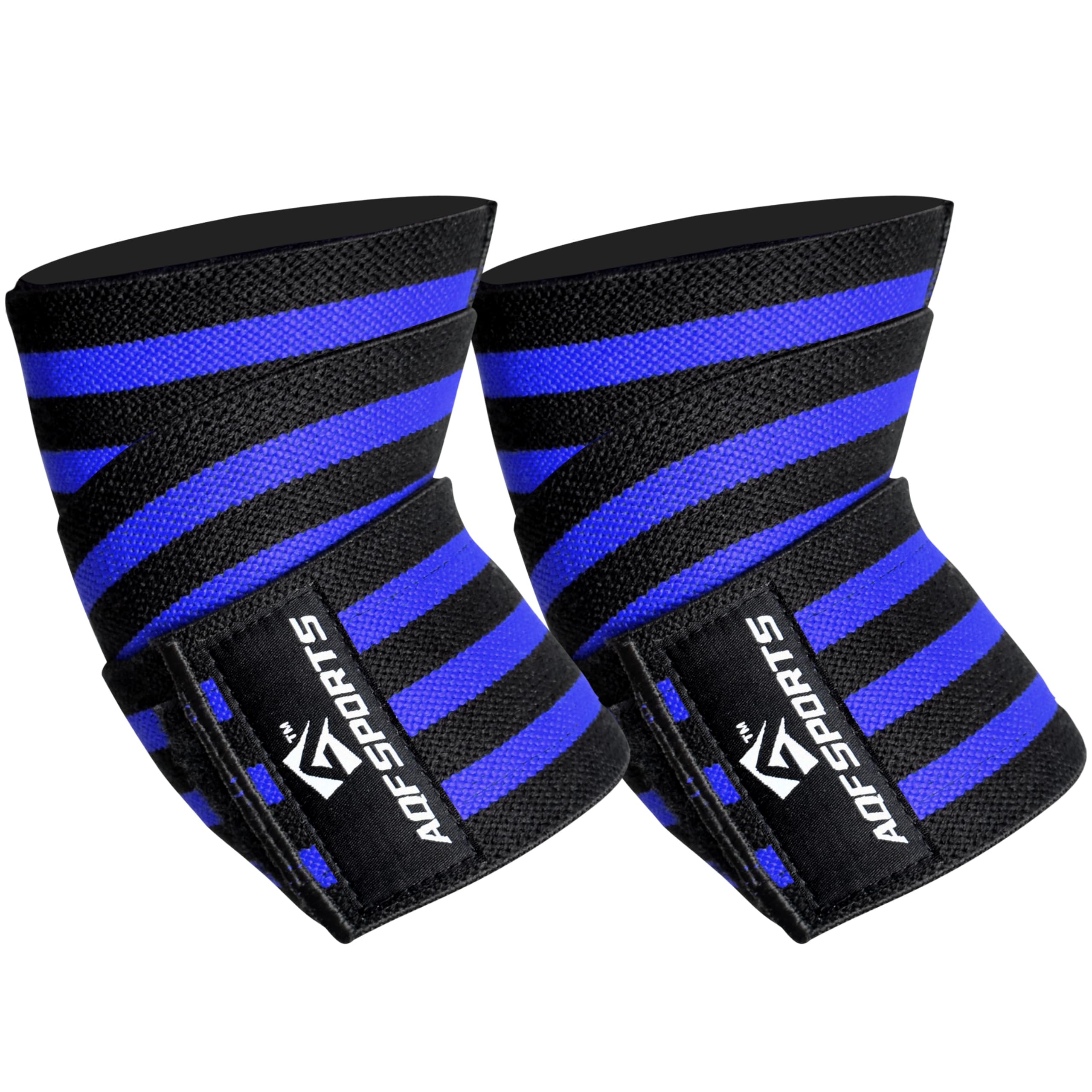 AQF Elbow Wraps for Weightlifting Gym Elbow Support - Heavy Duty 40" Elasticated Elbow Sleeves Straps for Powerlifting, Bodybuilding, Training & Bench Press (Pair) (Blk & Blu)