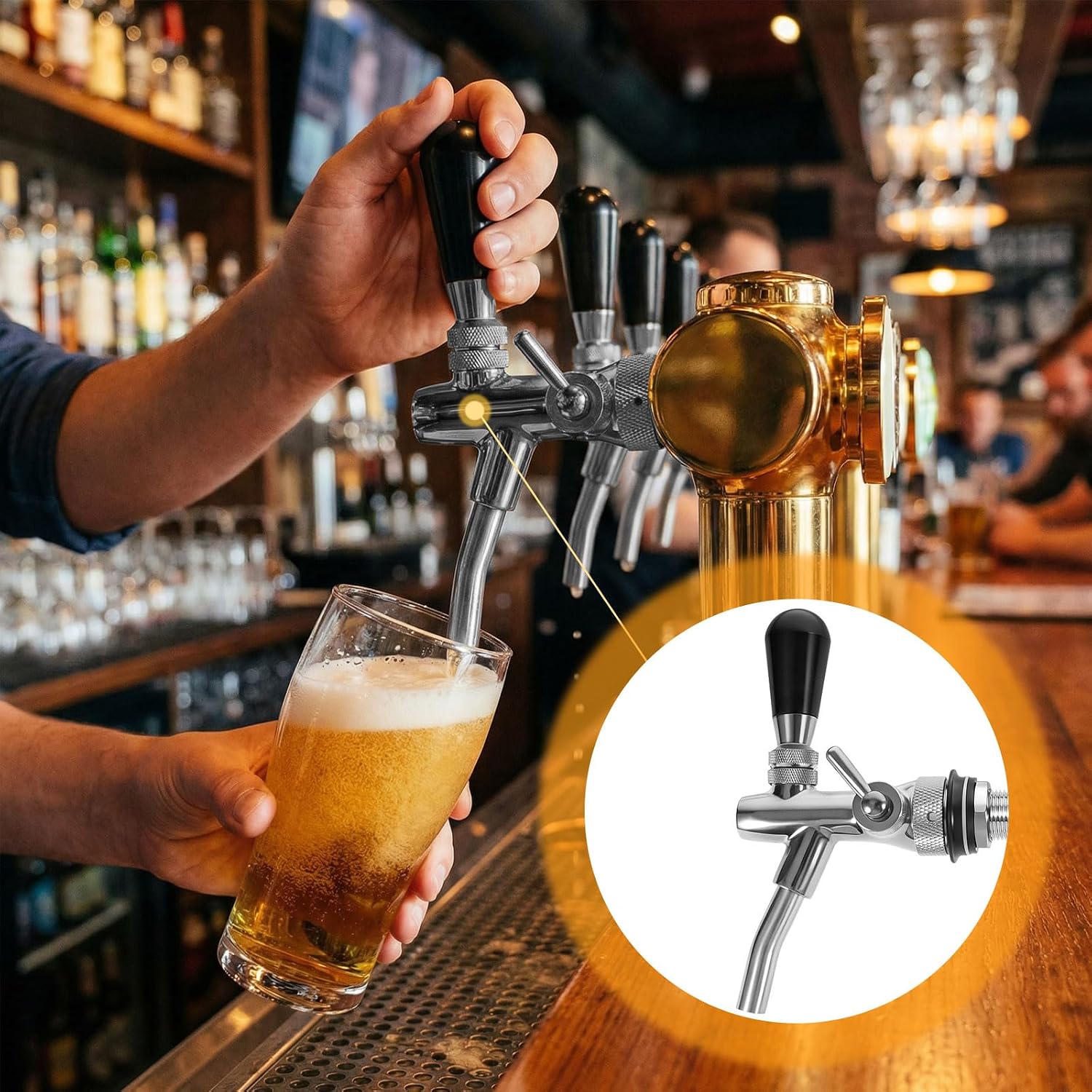 Long Shank Flow Control Beer Faucet, All Stainless Steel Beer Tap Faucet Upgraded Adjustable Bar Tap, 4" Draft Beer Shank with 5/16" Barb & G5/8 Thread for Home Brewing, Kegerator, wall
