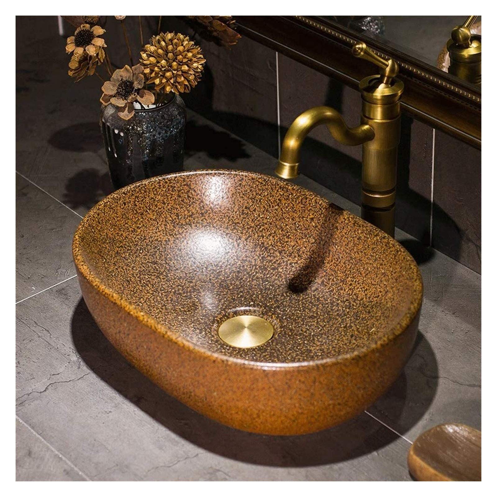 Szafka Pod Umywalkę Z Umywalką, Umywalka Łazienkowa, Umywalka Nablatowa, Umywalka Łazienkowa Nablatowa 18-Calowa, Ceramiczna, Porcelanowa, Ręcznie Robiona, Owalna, Do Kuchni Hotelowej,