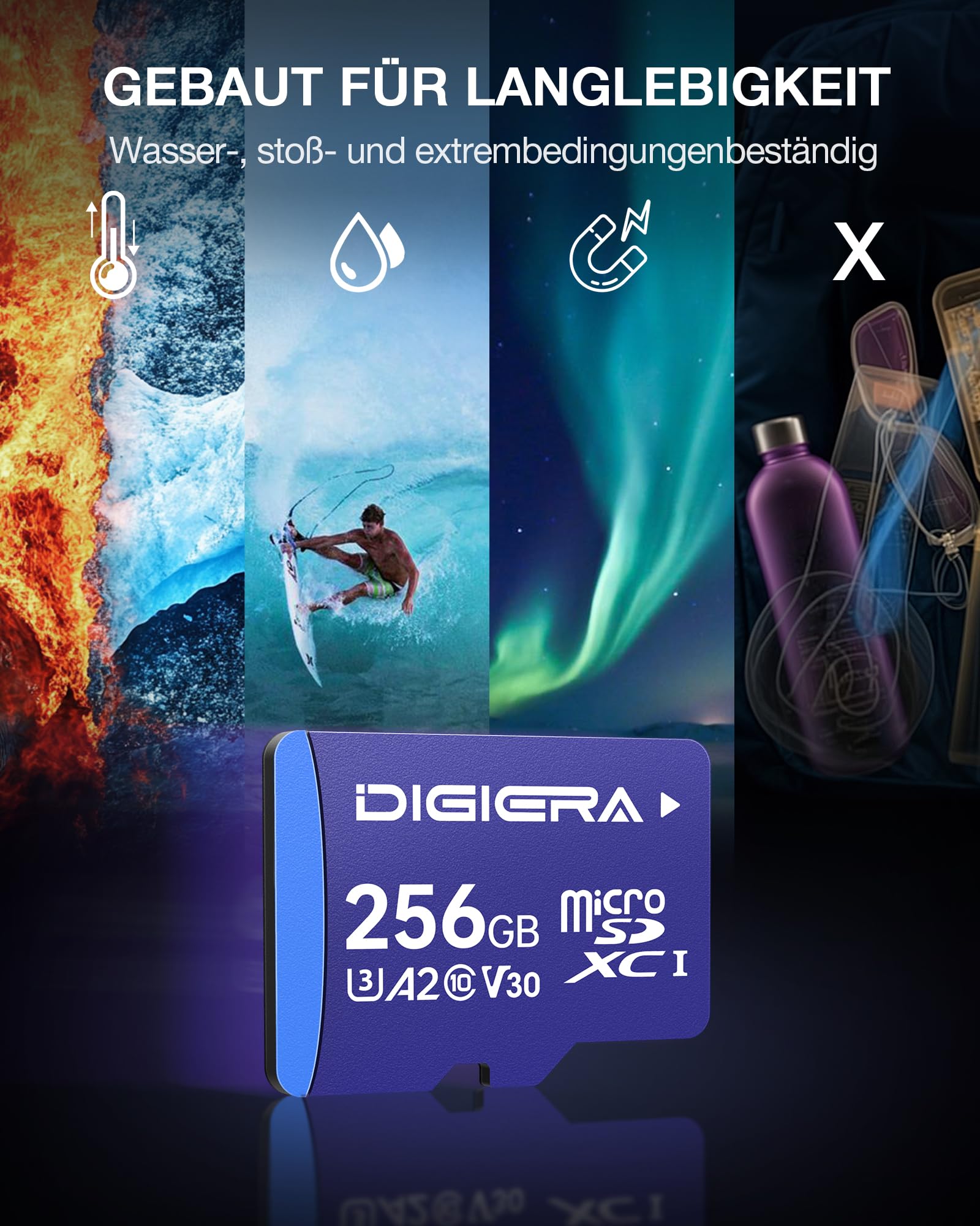 256 GB LT100 microSDXC UHS-I Speicherkarte mit Adapter - bis zu 170 MB/s, C10, U3, V30, Full HD, A2, Micro-SD-Karte für Smartphones, Tablets, Kameras, Spielekonsolen und Drohnen (1 Stück)
