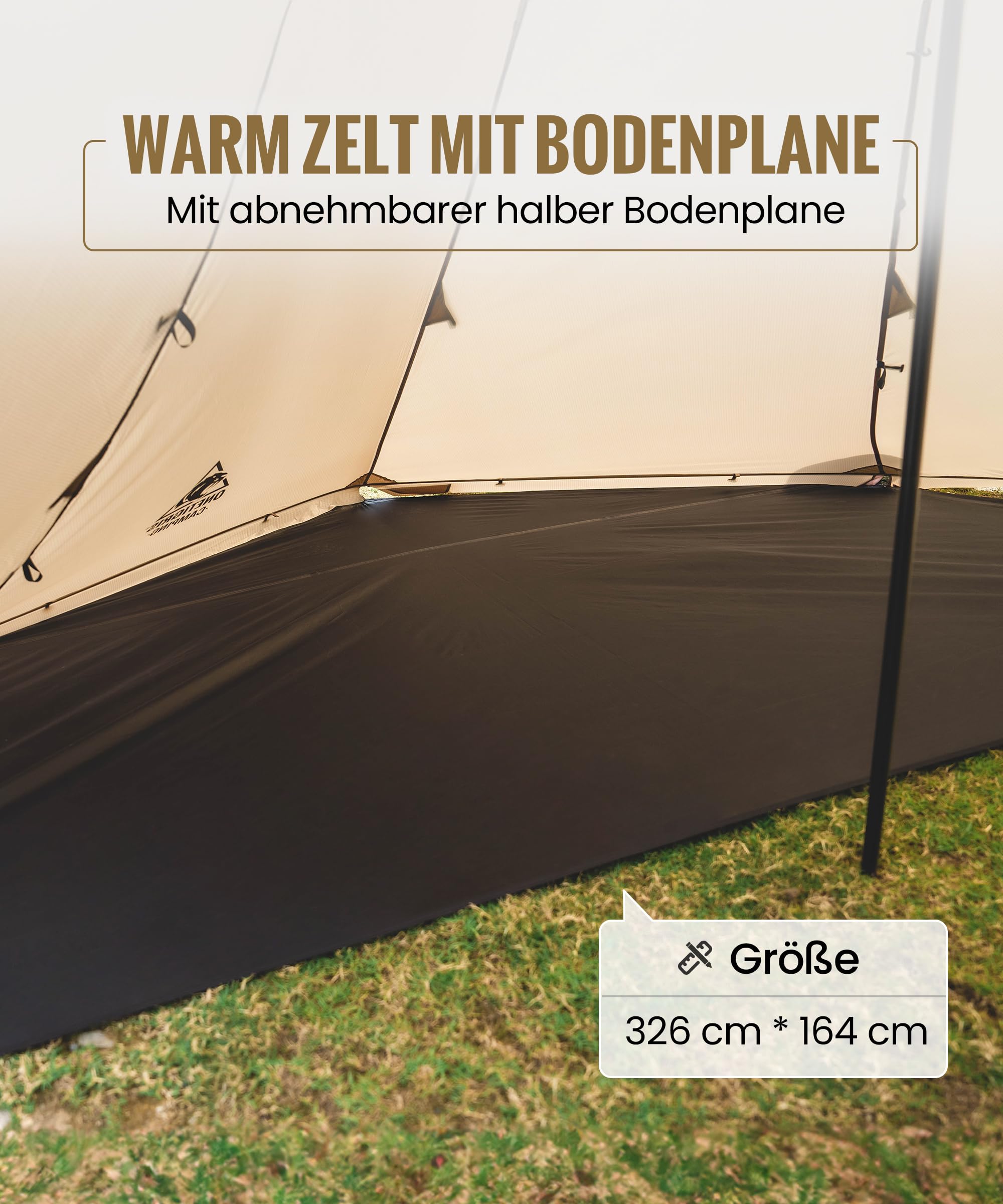 OneTigris Smokey Hut ultralekki namiot dla 2 osób, 4 pory roku, namiot tipi outdoorowy wodoszczelny 3000 mm, ciepły namiot z otworem na komin i spódnicą śnieżną, na kemping, wędrówki, do wędrówek z