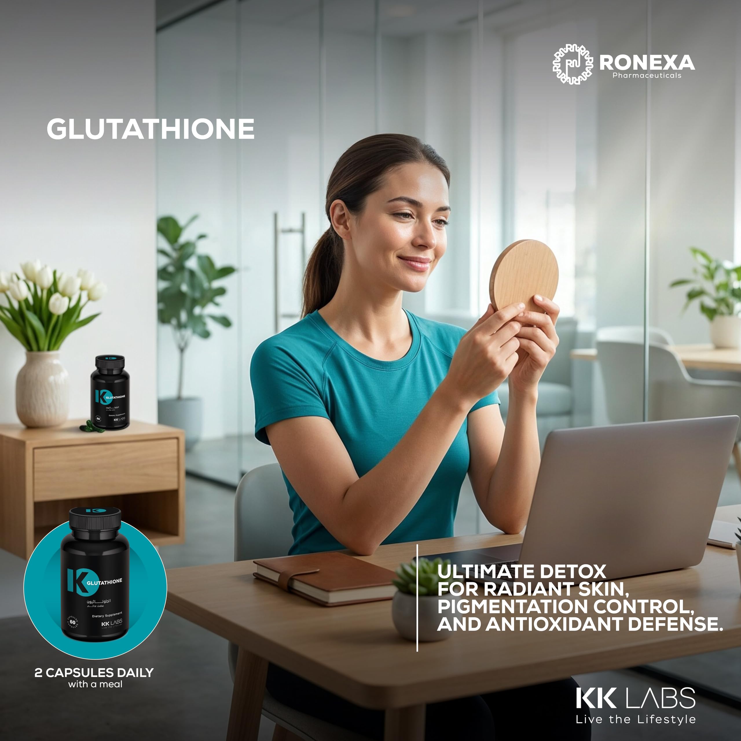 KK Labs Glutathione Complex 60 Capsules - Reduced L-Glutathione 500mg with Alpha Lipoic Acid & Acerola Vitamin C, Antioxidant Beauty Formula for Skin Radiance & Even Tone, Vegetarian, 30-Day Supply