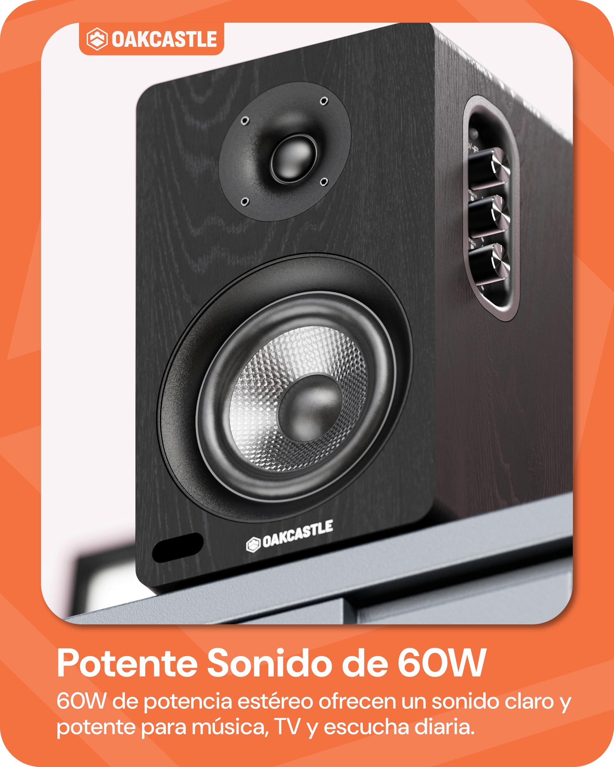 Oakcastle BK100 Altavoces Autoamplificados Bluetooth 5.4 | 60W 2.0 Altavoz PC | Altavoces para TV con HDMI ARC | Altavoz Activos para Tocadiscos | Monitores de Estudio HiFi con Control Remoto (Negro)